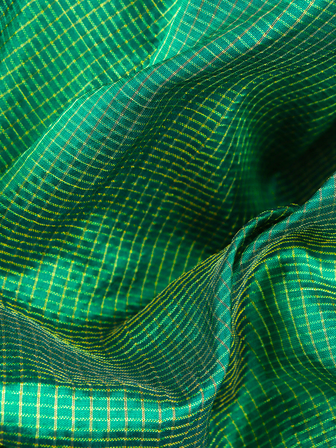 Mens Pure Silk Micro Jari Check Shirting Fabric Green