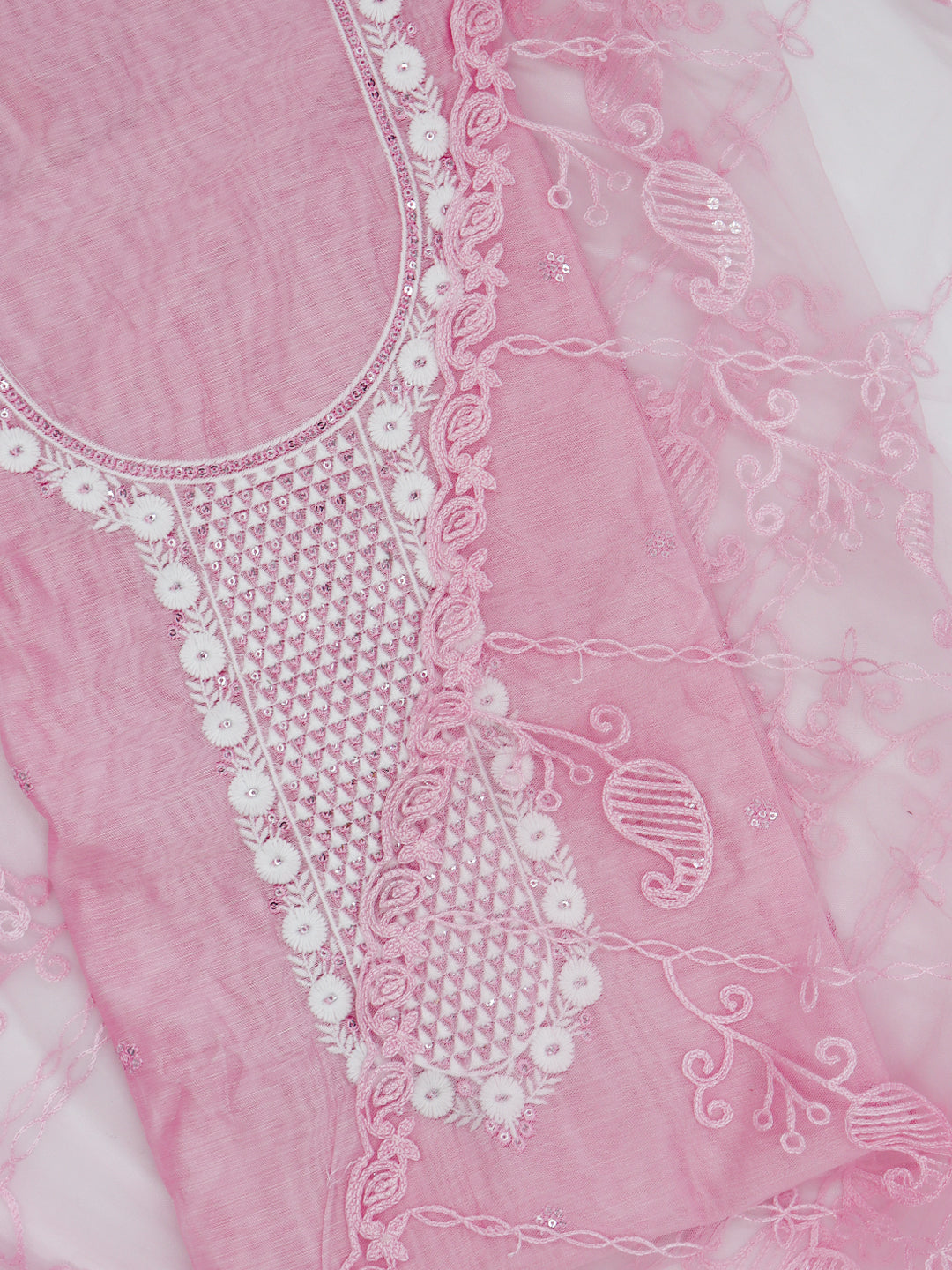 Women Semi Chanderi Embroidered Dress Material Pink DM359