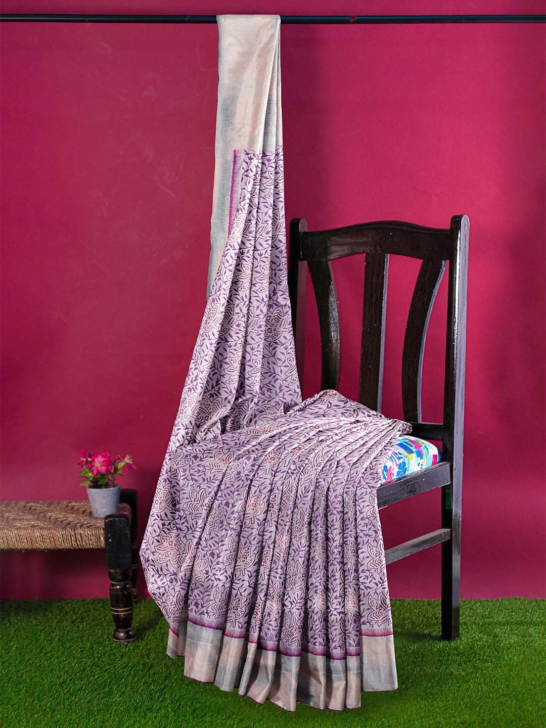 Women Grape with Green Art Silk Printed Saree ASS64
