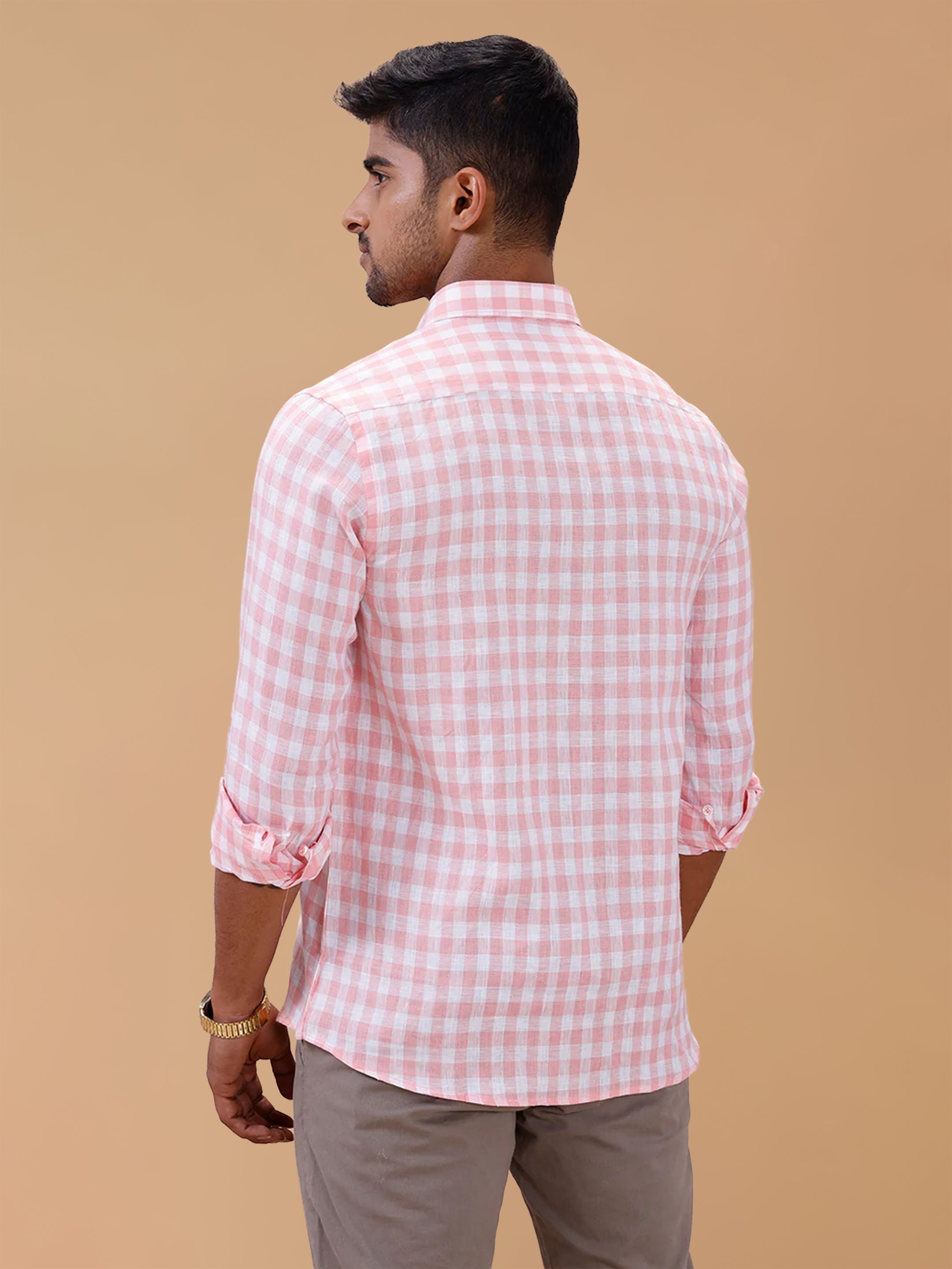 Pure Linen Rose Bud Checked Smart Fit Shirt LS2