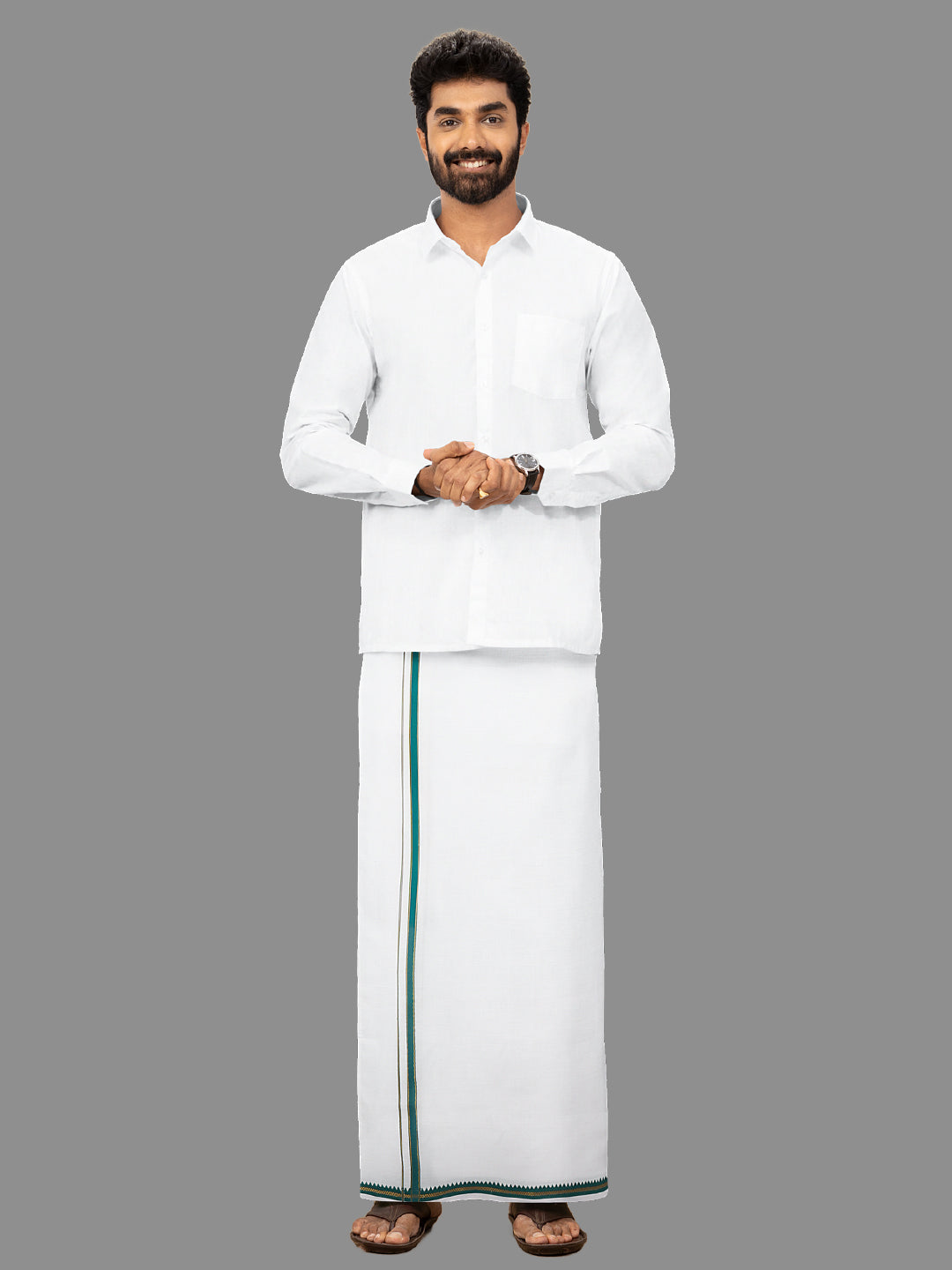 Men Green Fancy Border Single Dhoti Fancy Pet FP06