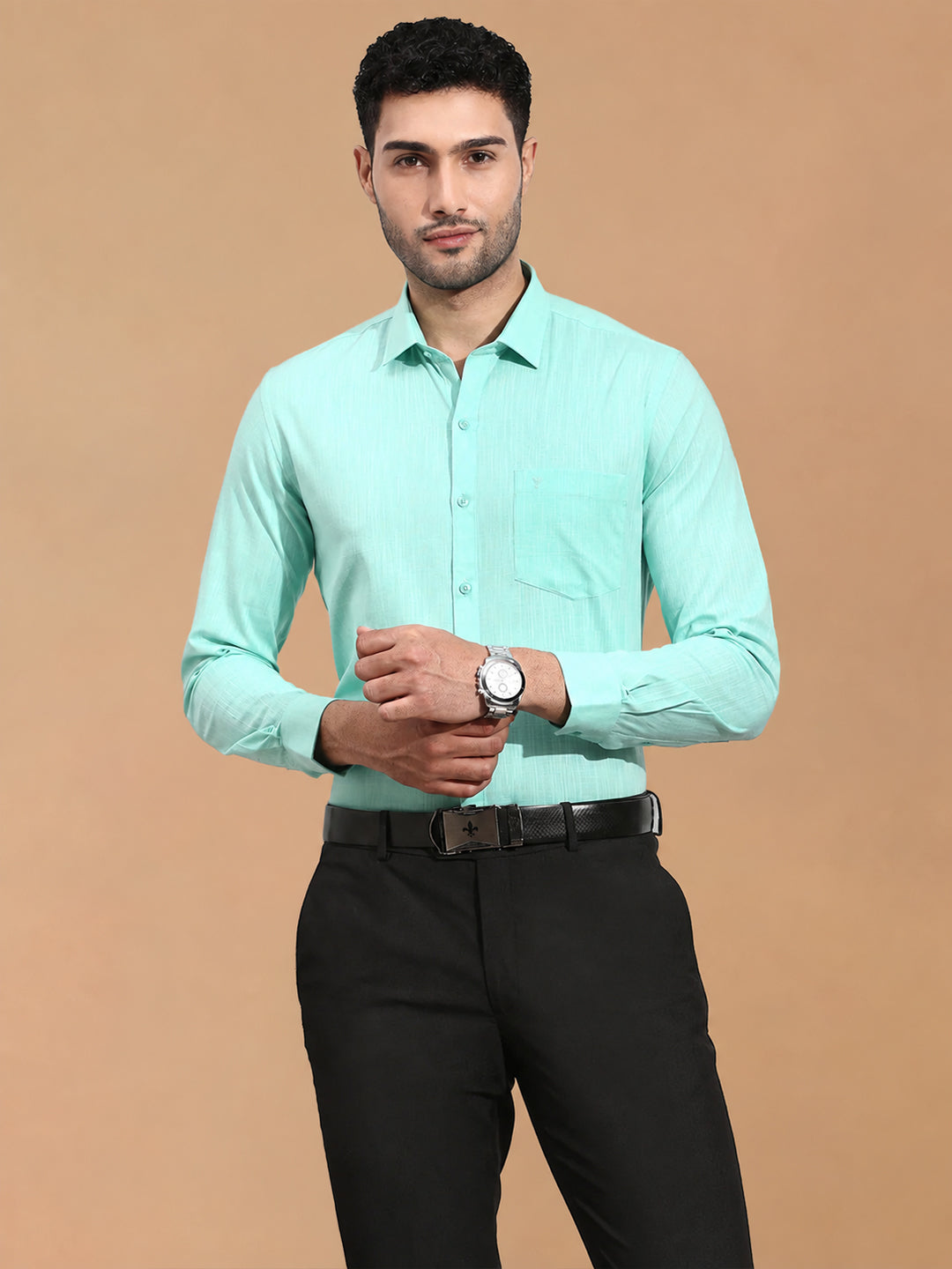 100% Cotton Vivid Cyan Smart Fit Shirt CL2 GT6