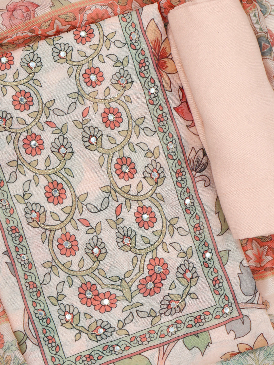 Women Pure Cotton Printed Dress Material Light Orange DM337