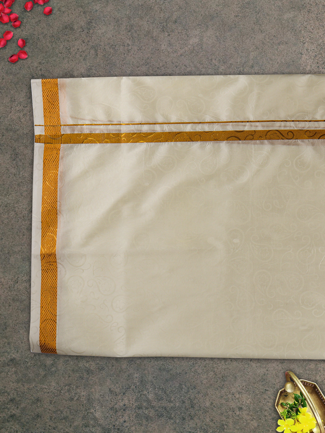 Mens Gold Border Double Dhoti Sets Ishwaryam Embose