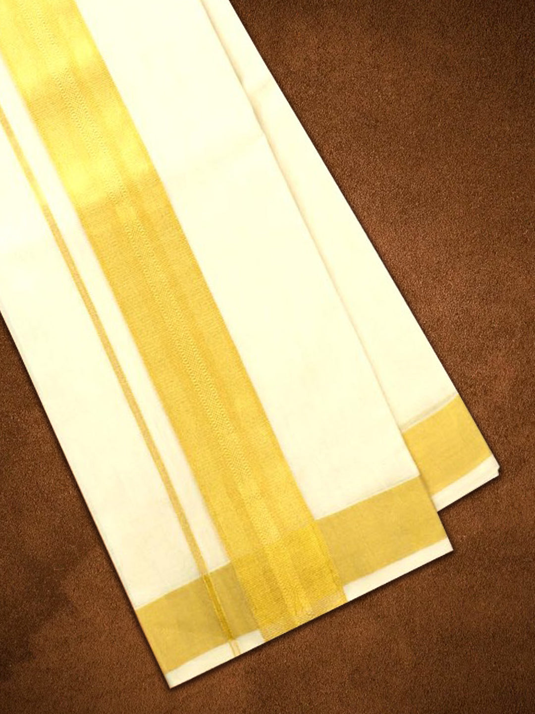 Mens Premium Handloom Cream Dhoti with Gold Fancy Jari Border 115271
