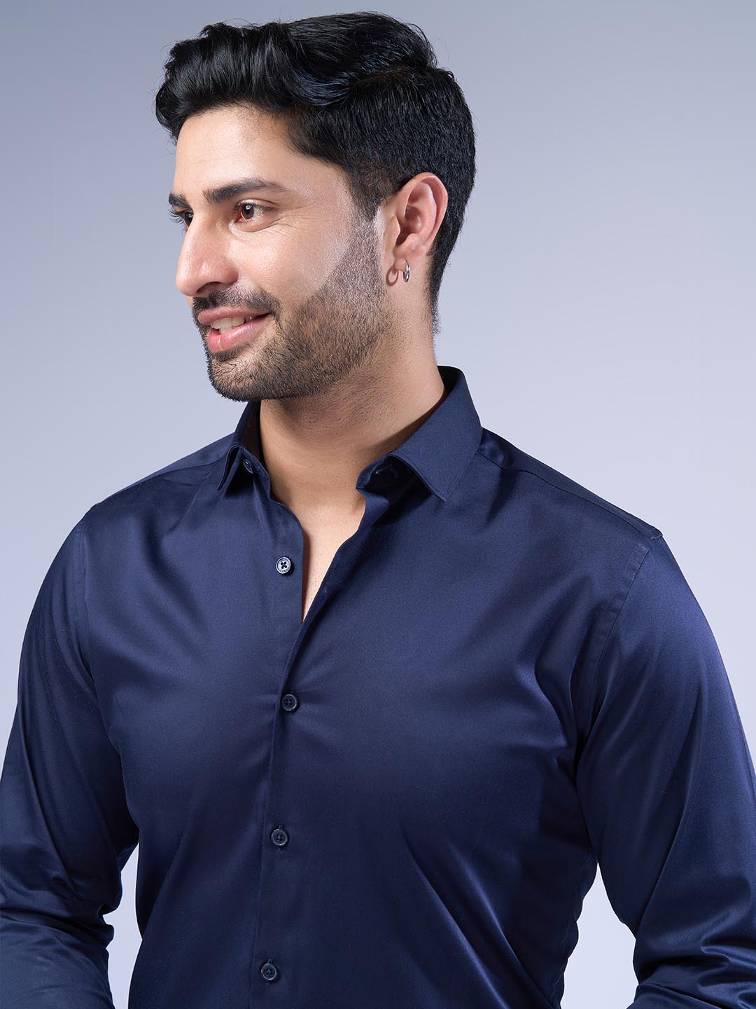 Men Stretch Cotton Shirt Navy FS19