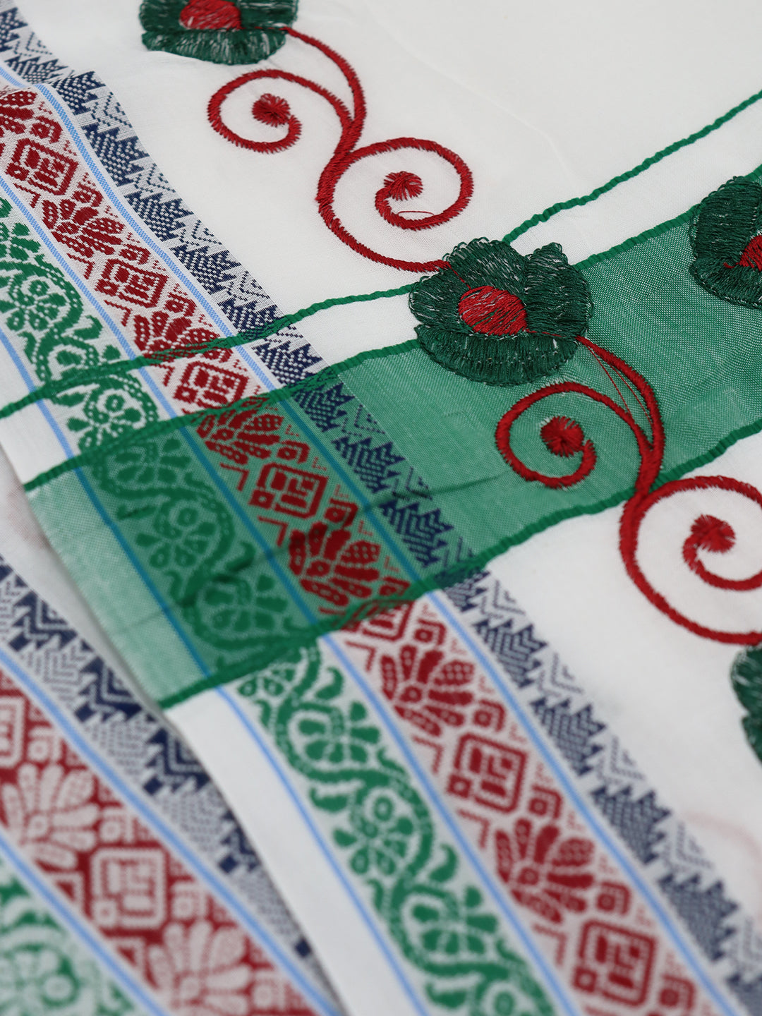 Men 100% Cotton Green Fancy Border Panchakacham Set White(9+5)