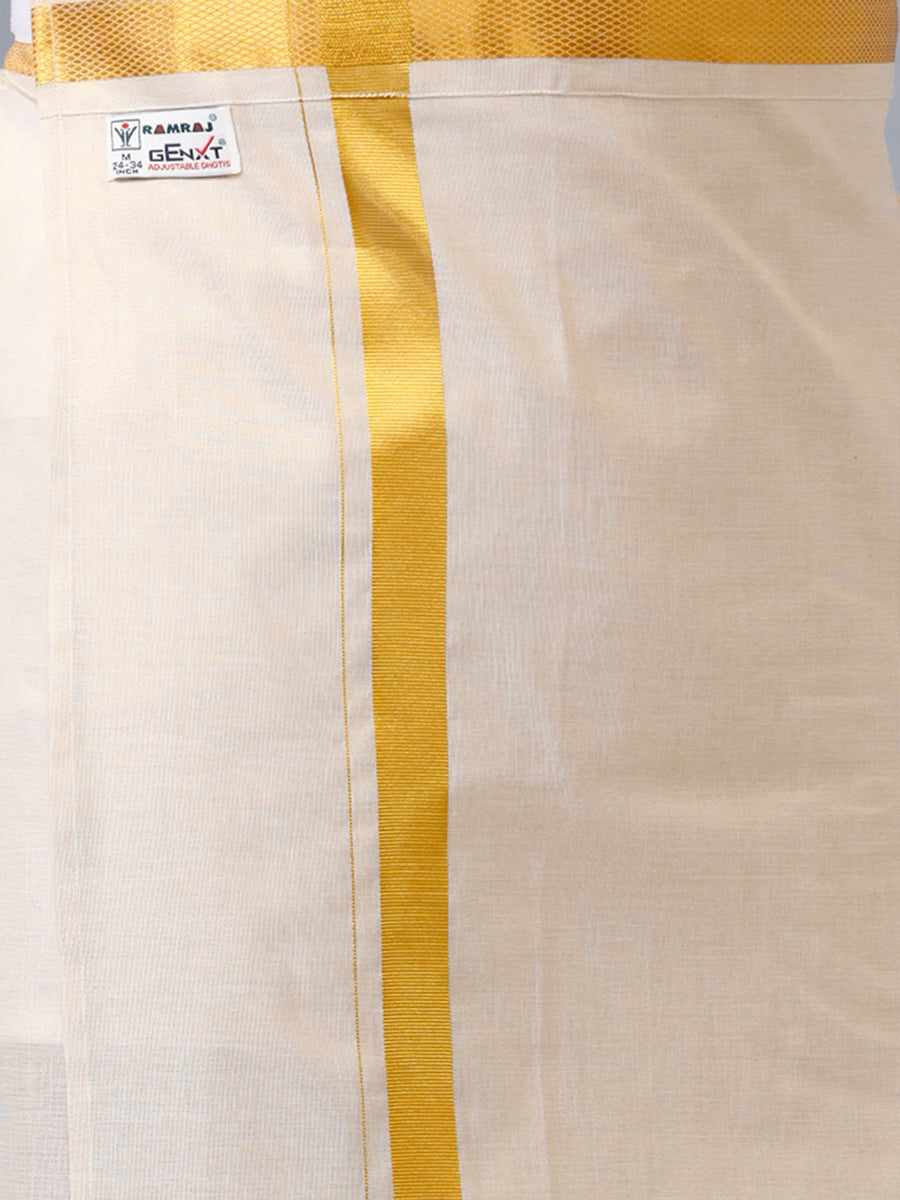 Mens Readymade Tissue Single Dhoti with Jari Border Viceroy Gold-Zoom view