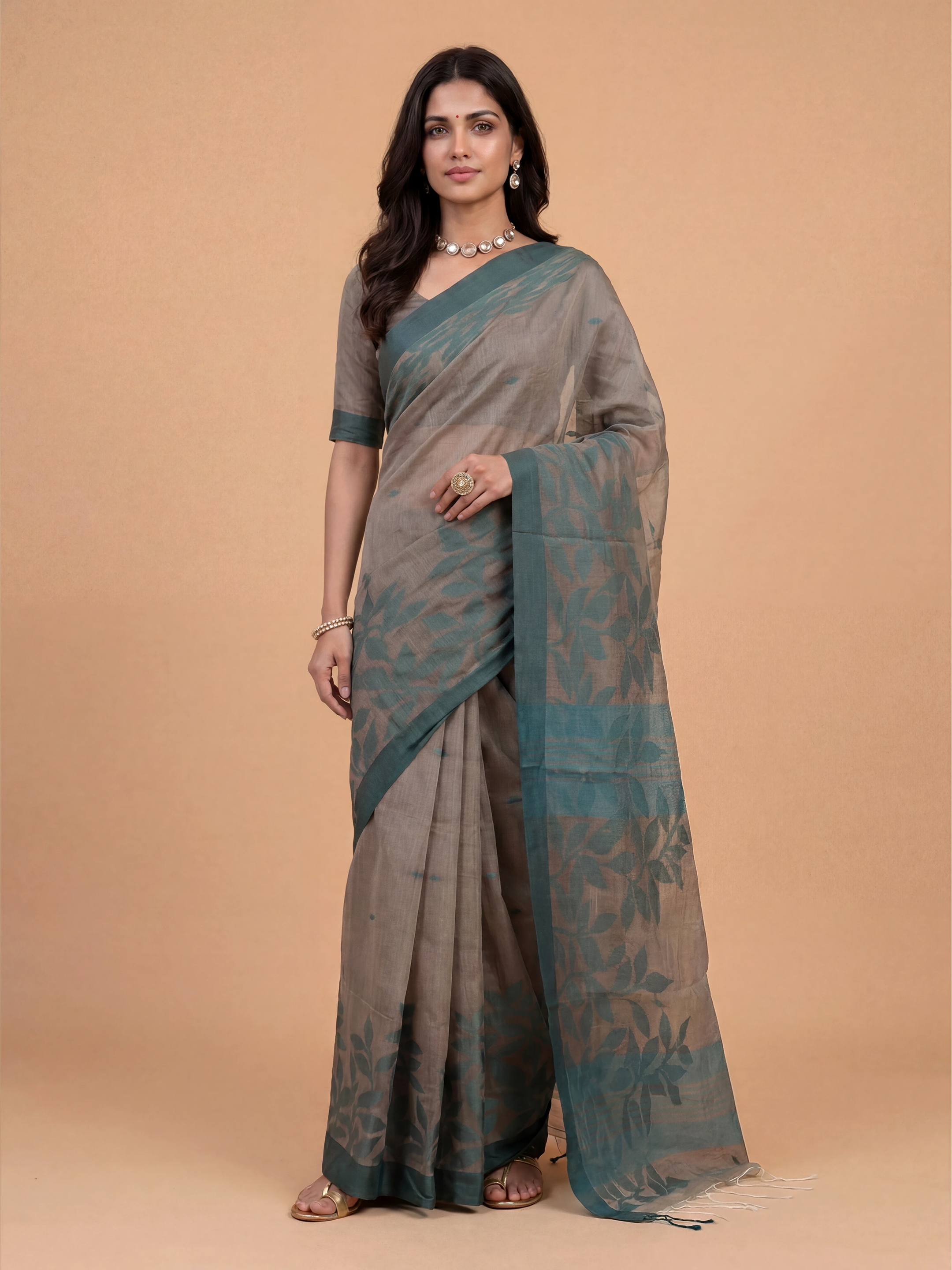 Women Pure Cotton Green Saree PCS274
