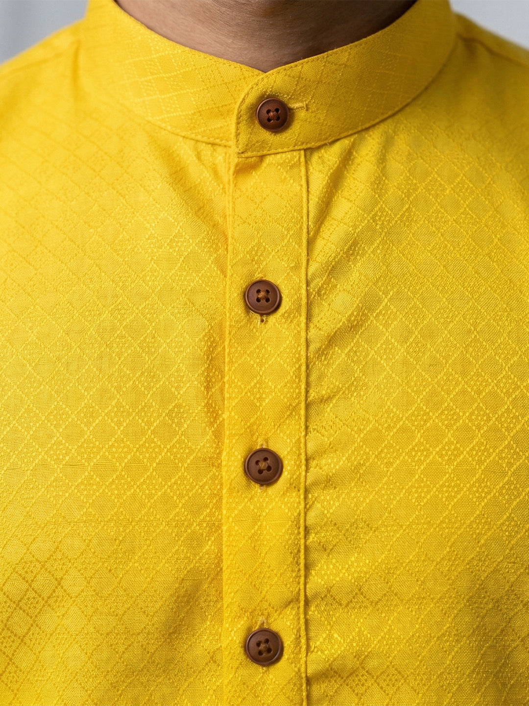 Cotton Medium Length Self Design Pocket Kurta Yellow D3