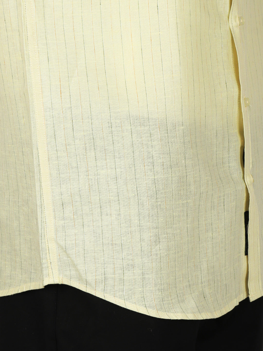 Men Pure Linen Striped Shirt Pale Yellow LS25
