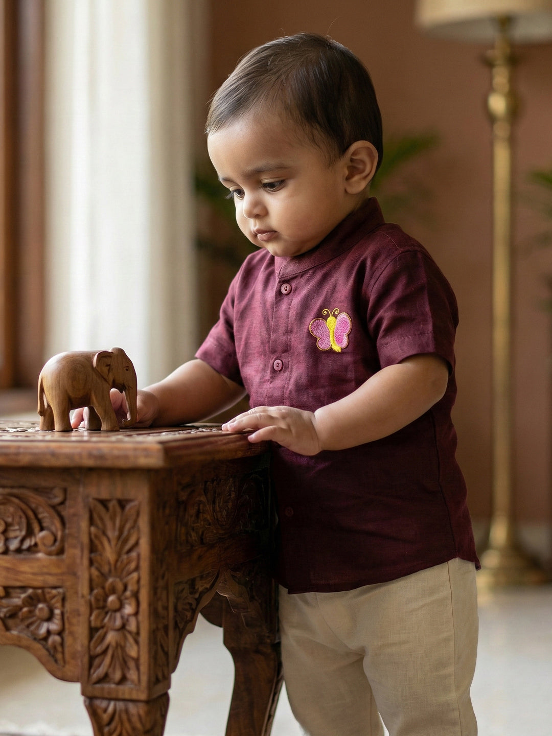 Born Baby Shirt with Pant and Panchakacham Set Maroon G12