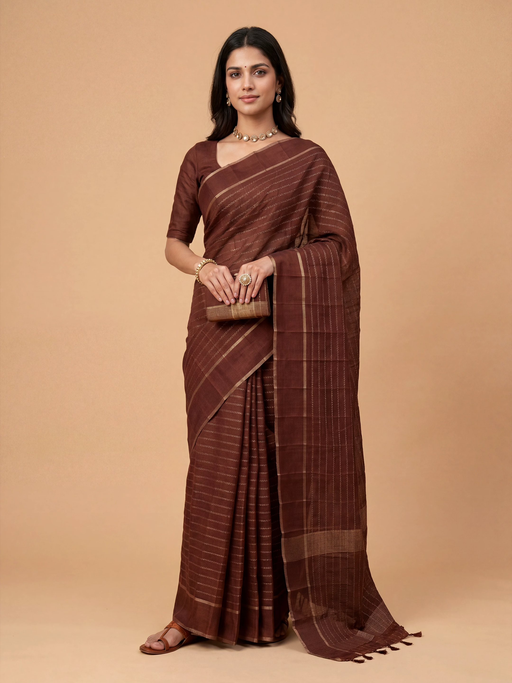 Women Semi Tussar Maroon Saree ST323