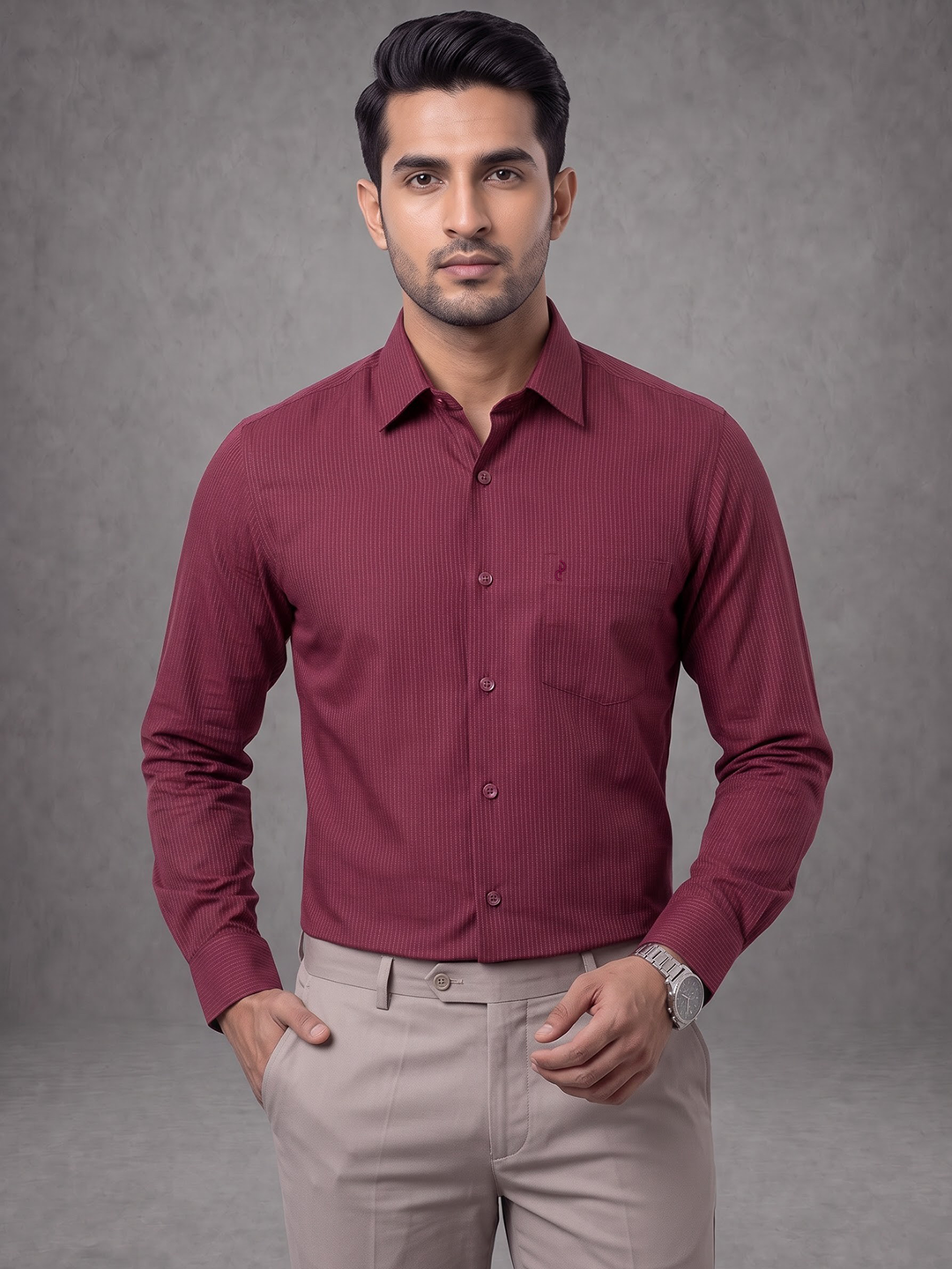 Prima Club Premium Cotton Dobby Pink Red Stripes Regular Fit Shirt SRAX3
