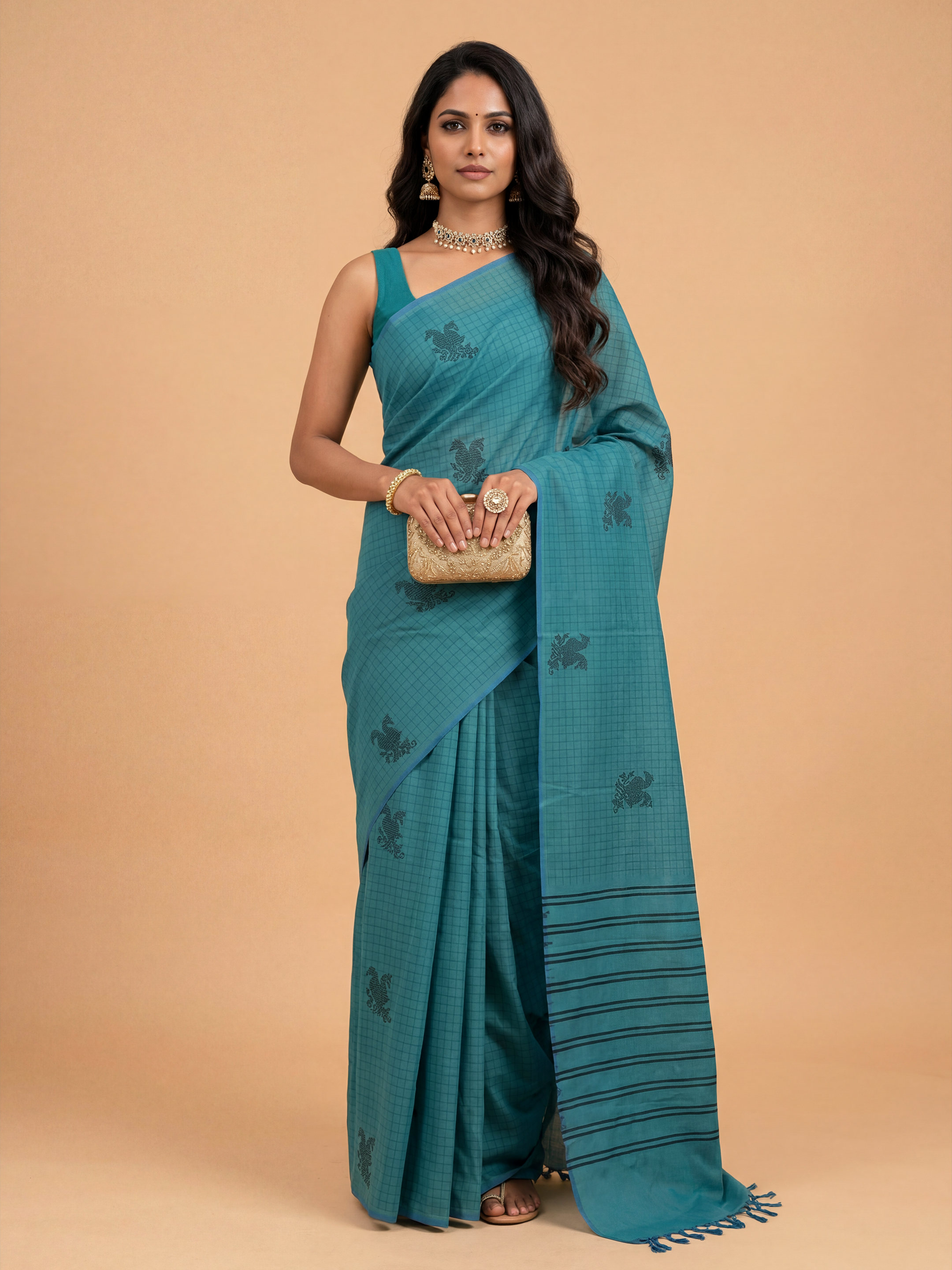 Women Pure Cotton Green Saree PCS263
