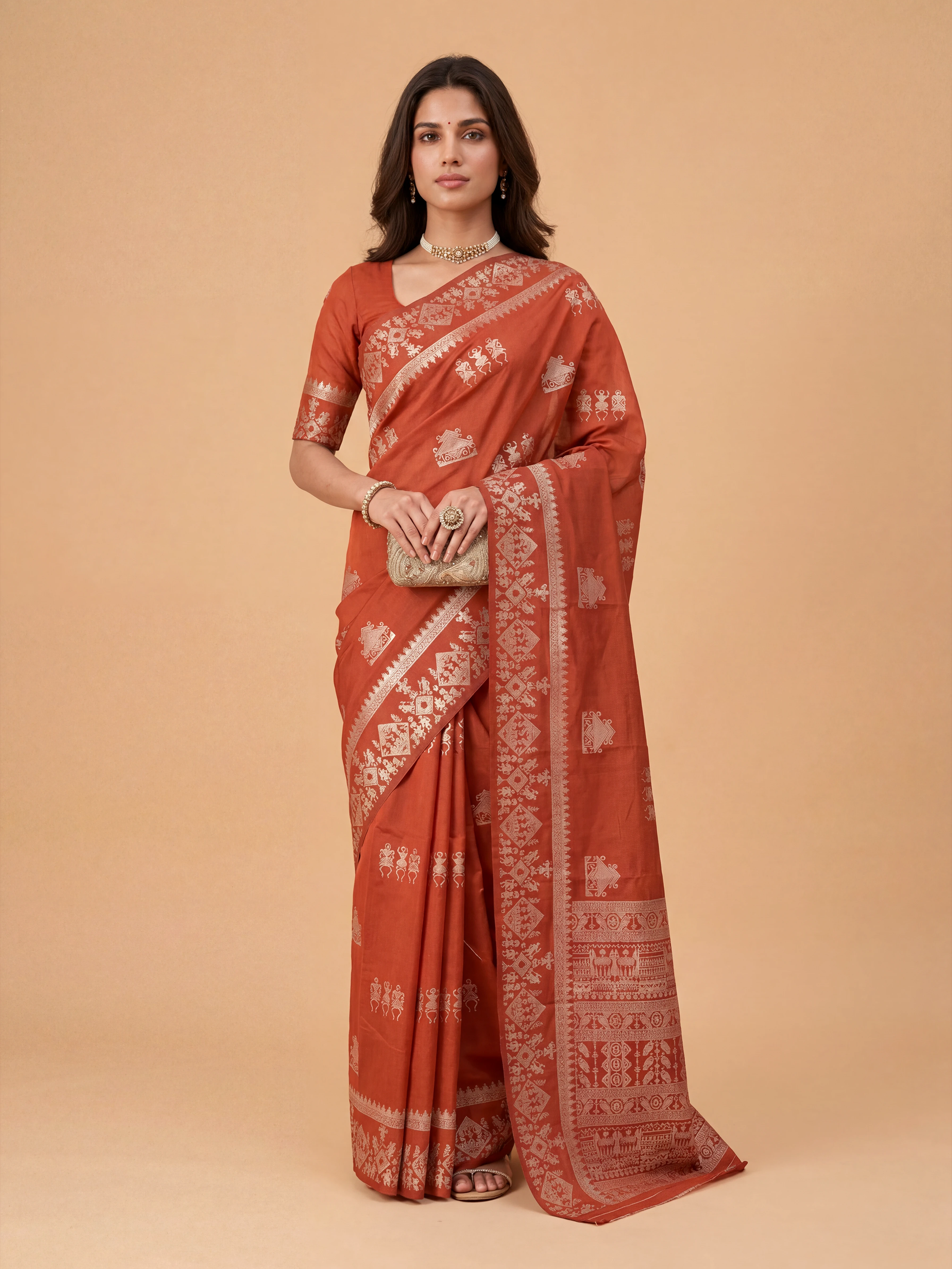 Women Semi Raw Silk Red Saree SRS115