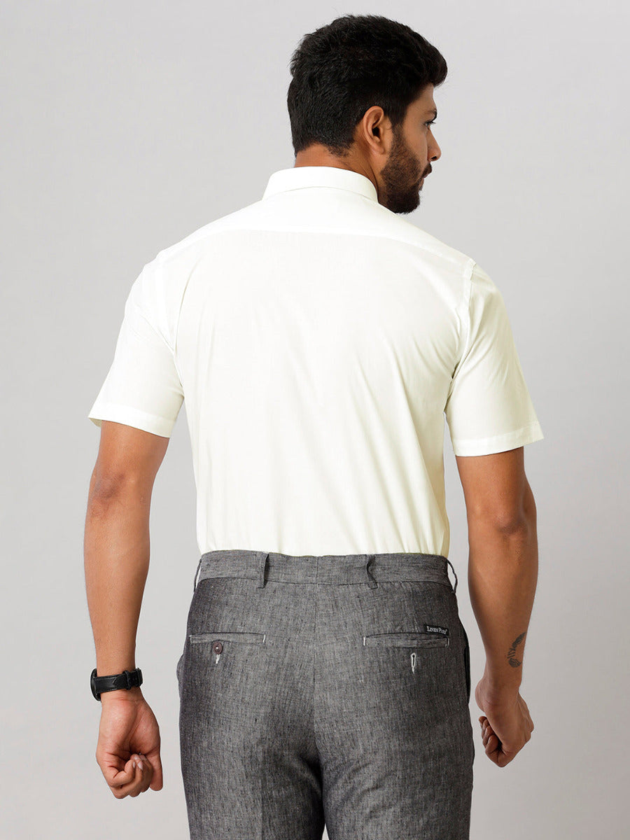 Mens Formal Cotton Spandex 2 Way Stretch Cream Half Sleeves Shirt-Back view
