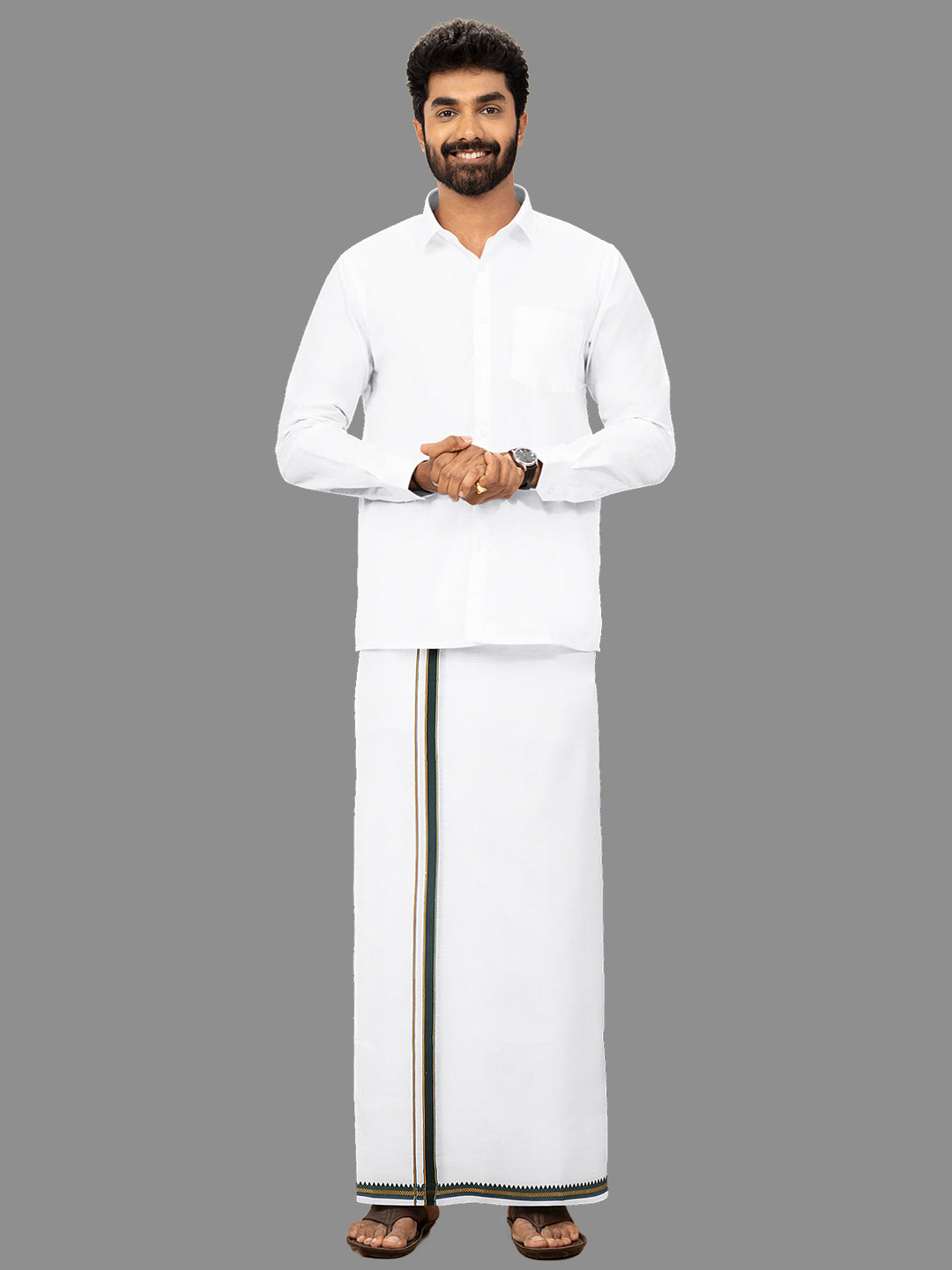 Men Green Fancy Border Single Dhoti Fancy Pet FP03