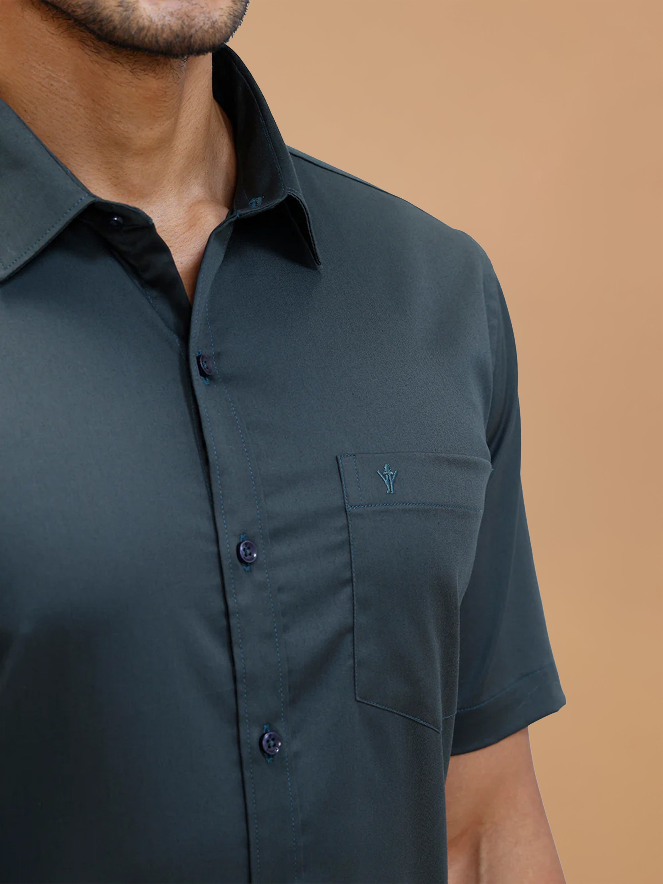 Cotton Rich Dark Green Regular Fit Shirt T53 ACT2