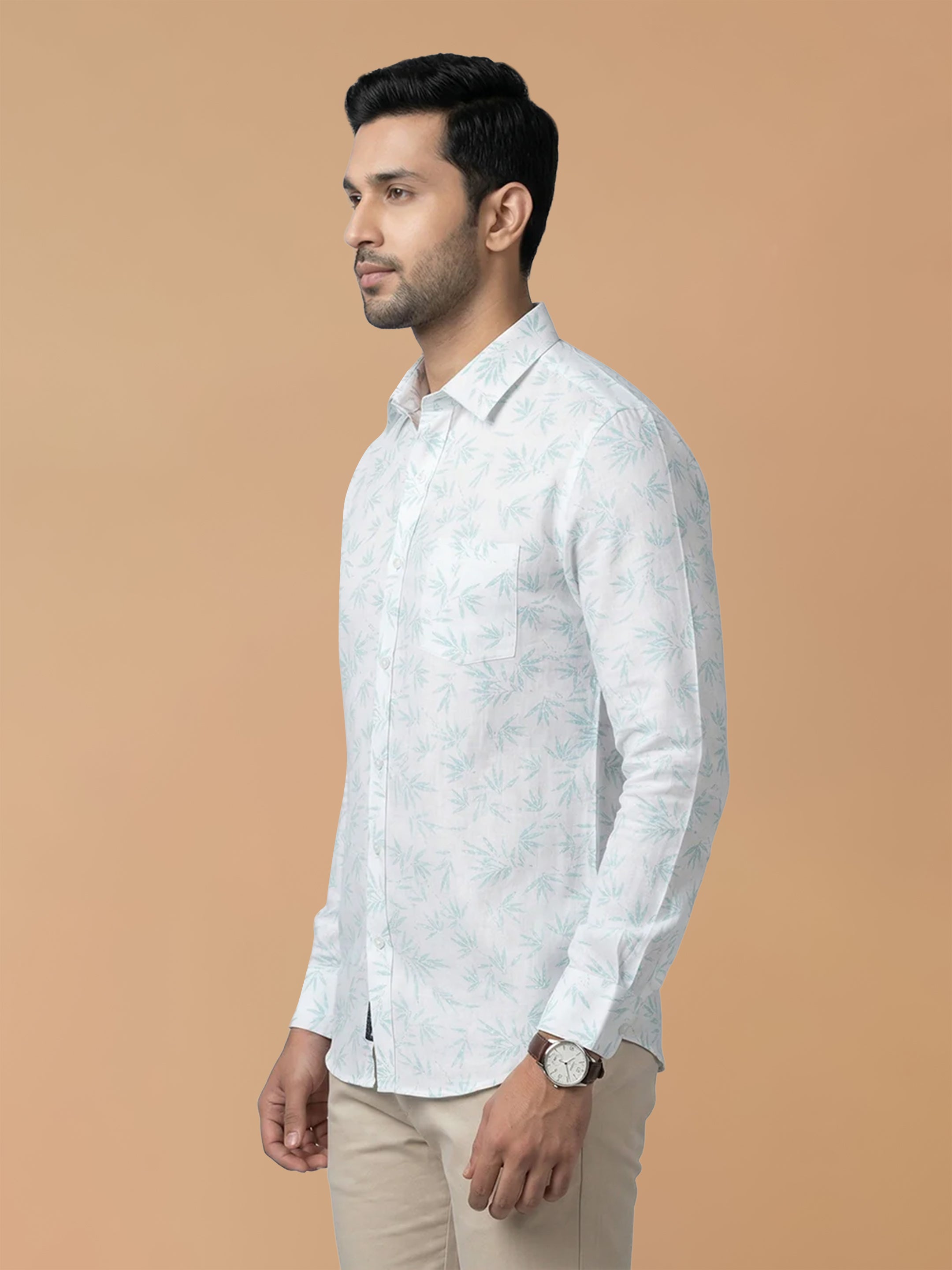Cotton Rich White Printed Regular Fit Shirt T66 APT4