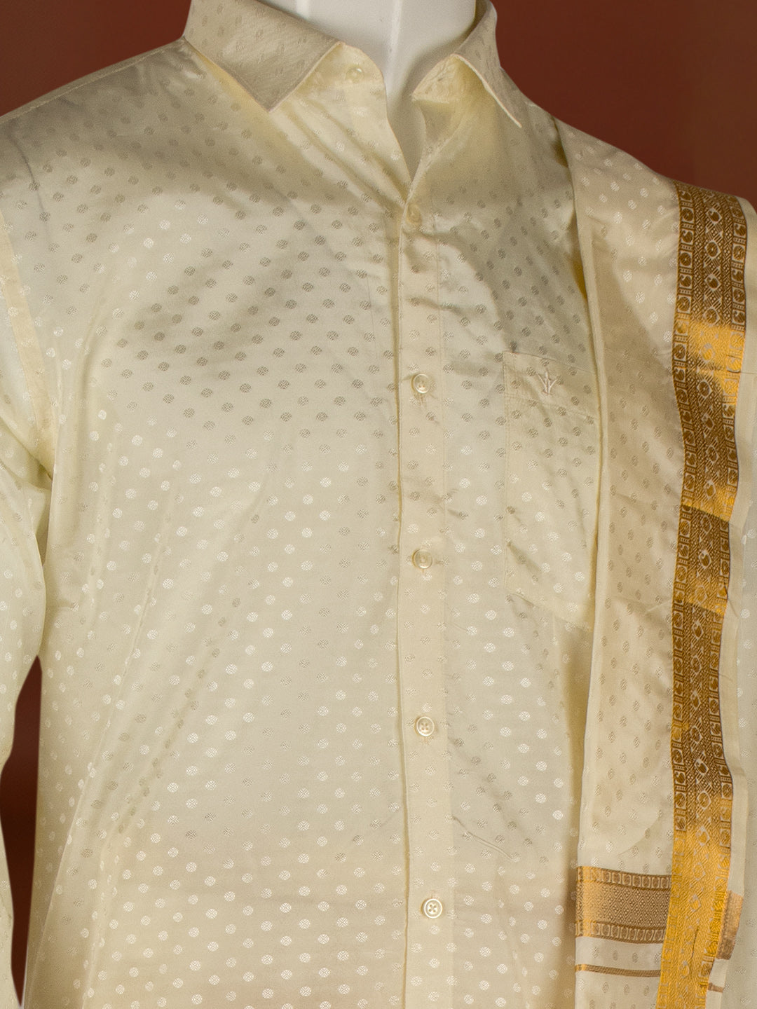 Men Art Silk Cream Self Design Shirt & Dhoti Towel Set Parinayam Grand CRJD5