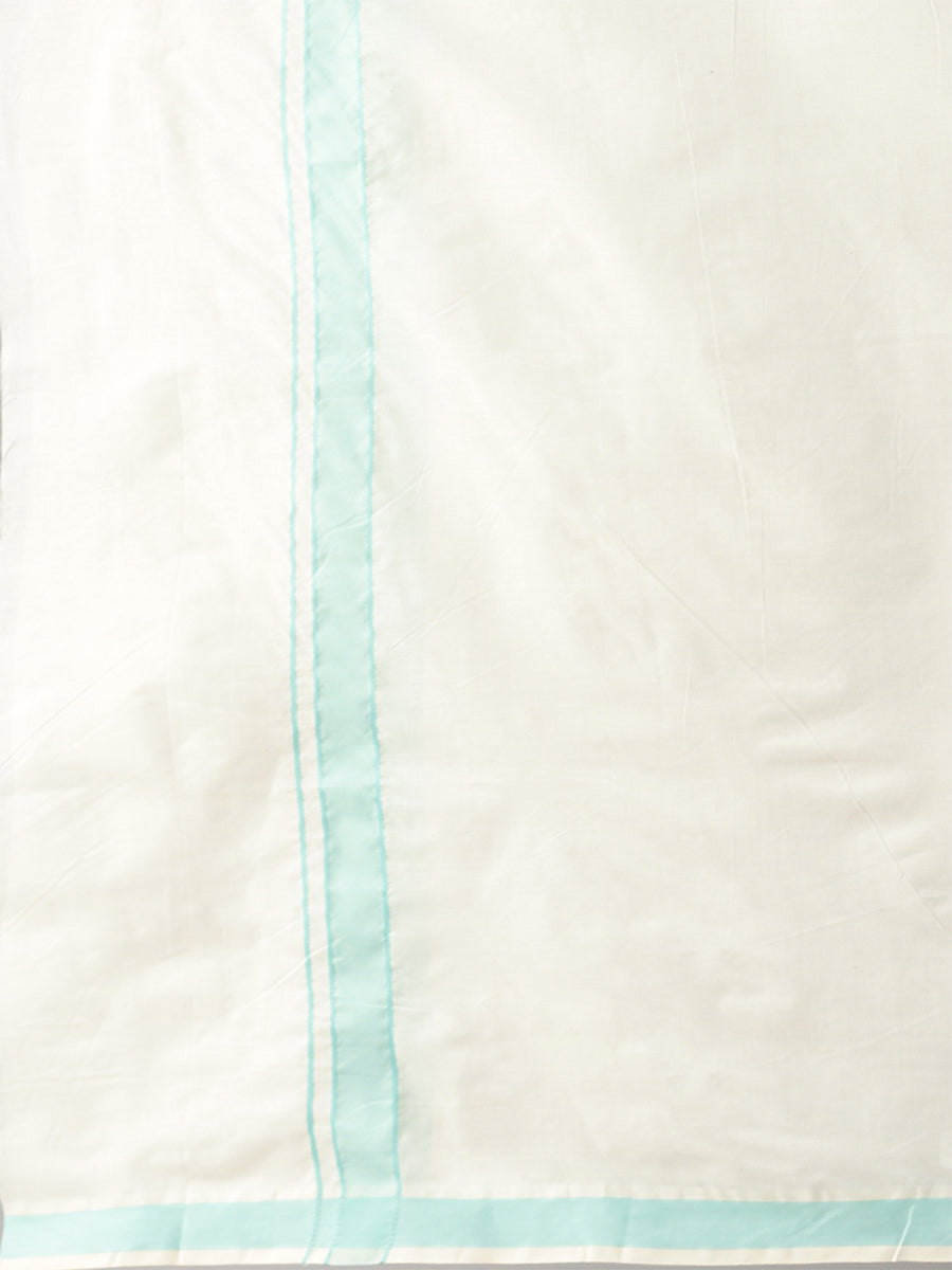 Men Kora Double Dhoti with Sky Blue Plain Border Lake