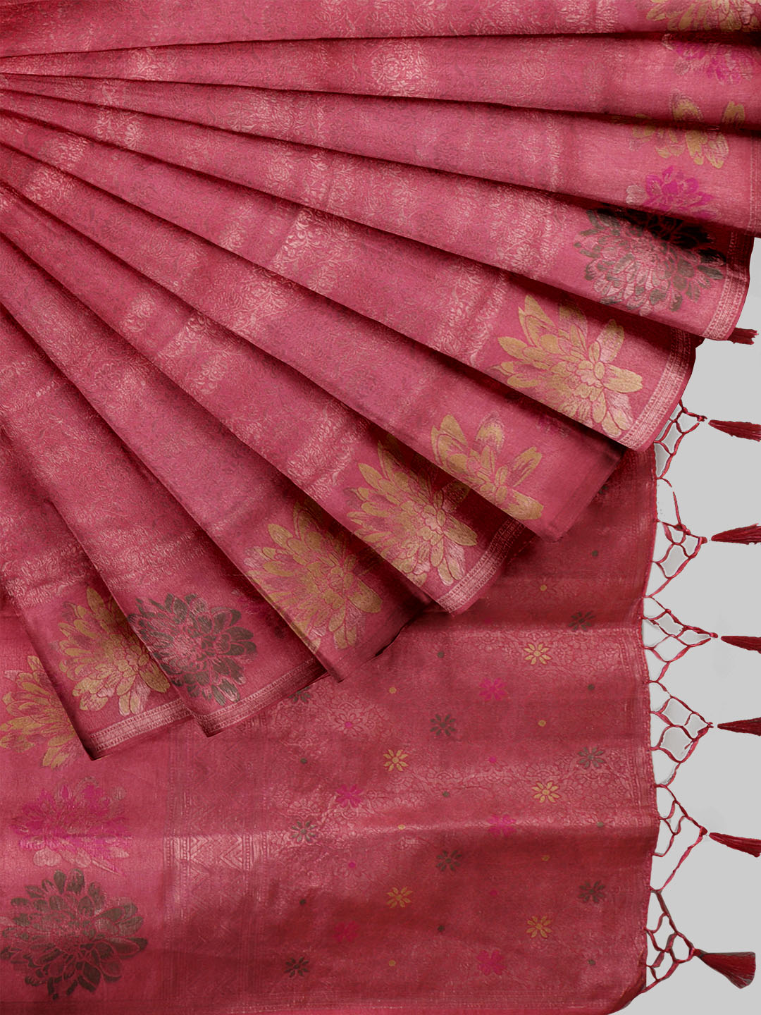 Women Coral Pink Semi Mysore Silk Saree SS373