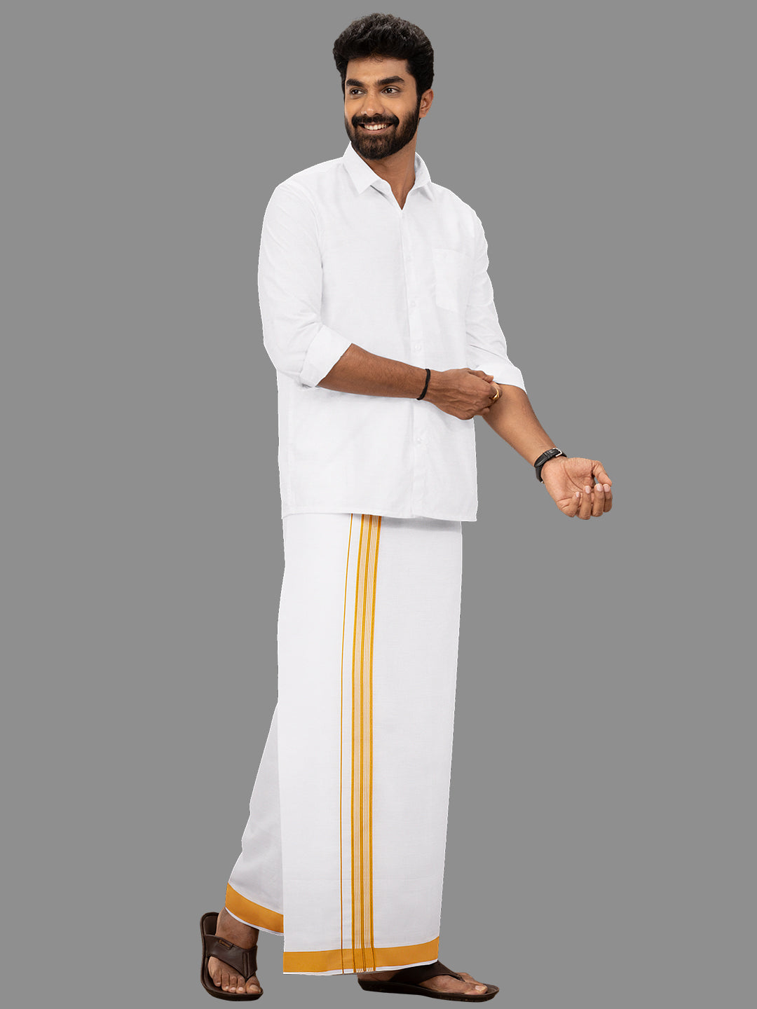 Mens Yellow Fancy Jari Border Single Dhoti YGF02