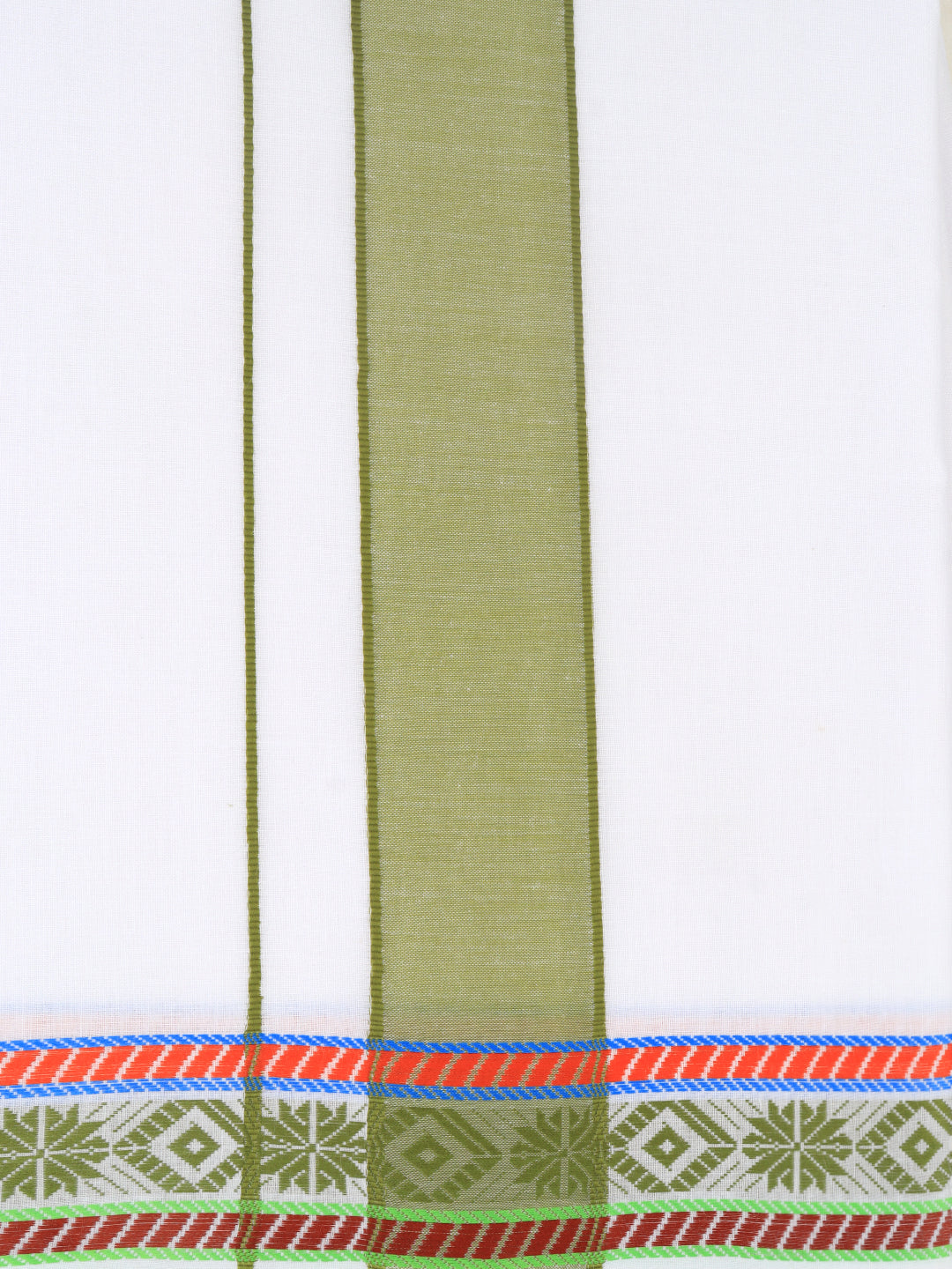 Men Cotton Green Fancy Border Panchakacham with Angavasthram (9+5) JD08