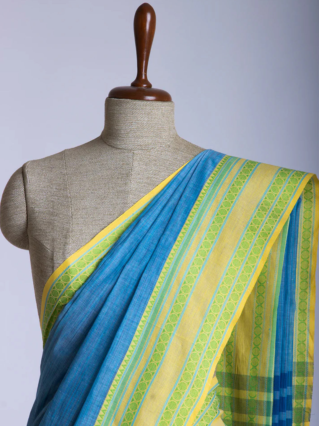 Womens Elegant Semi Cotton Blue With Yellow Cotton Weaving Saree SCS57