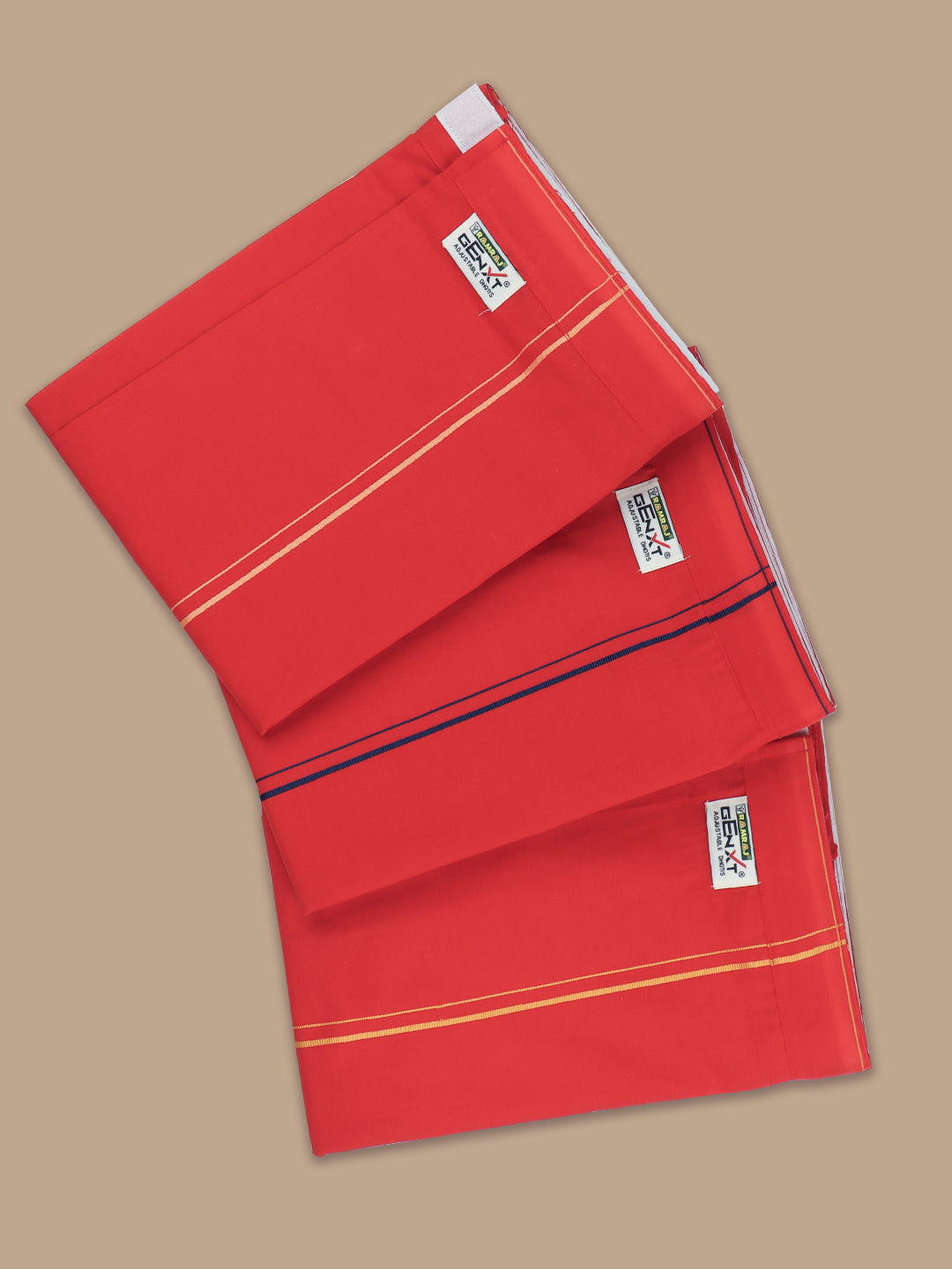 Men Assorted Border Readymade Single Dhoti Red