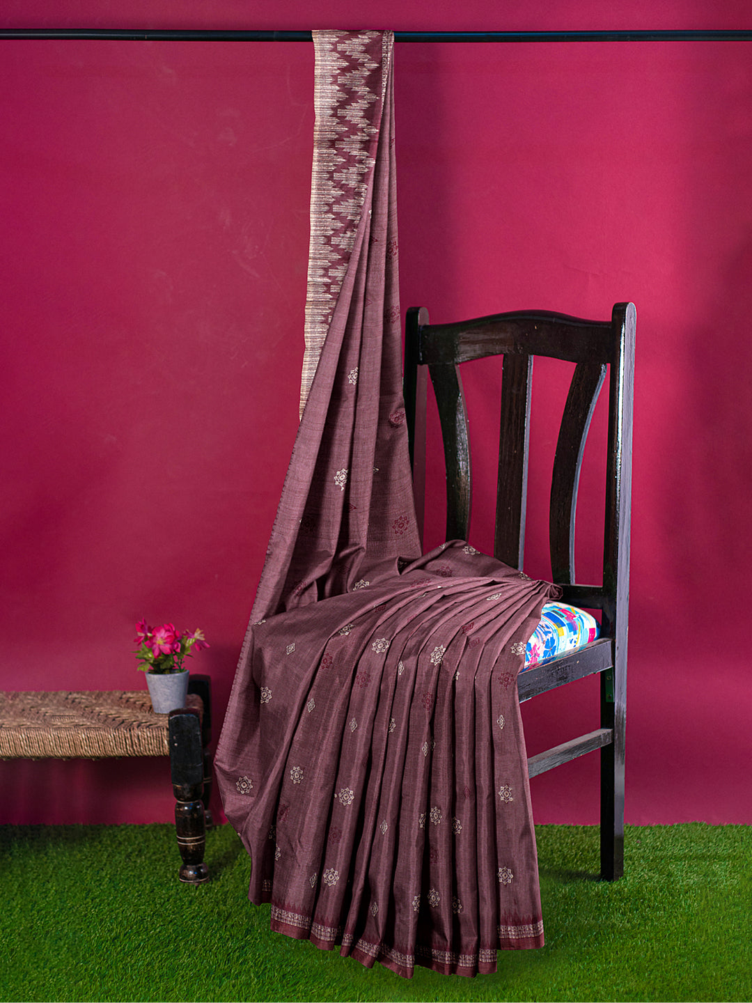Couple Combo Shirt & Dhoti Set with Saree Wine Berry ST243