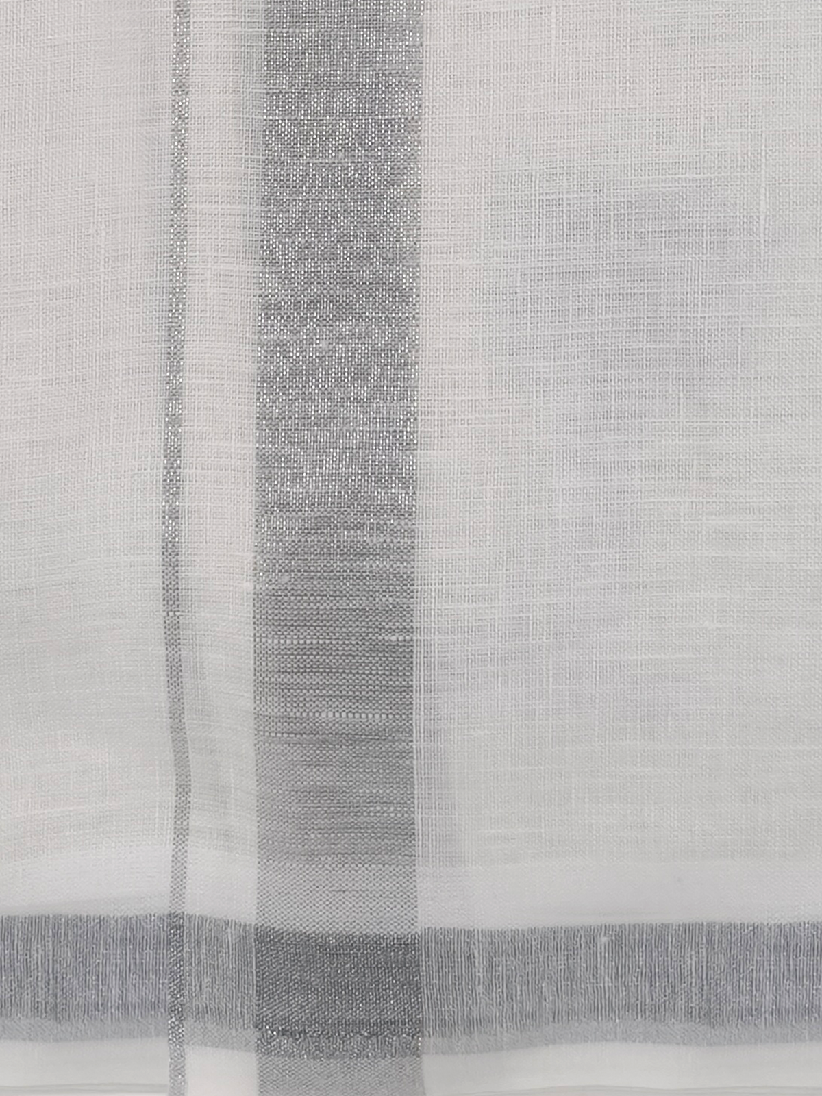 Double Layer Pure Linen White Dhoti with Silver Jari Border - Europian Gift 3.90m