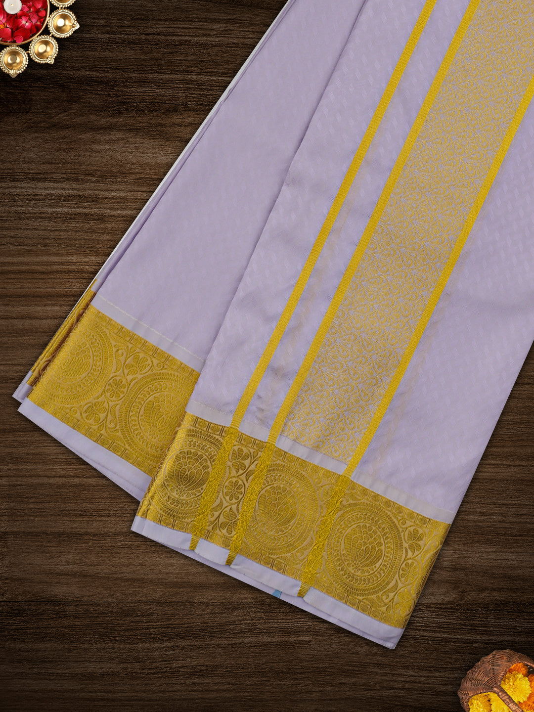 Mens Art Silk Zari Dhoti & Shirting Set Violet Mangalakara