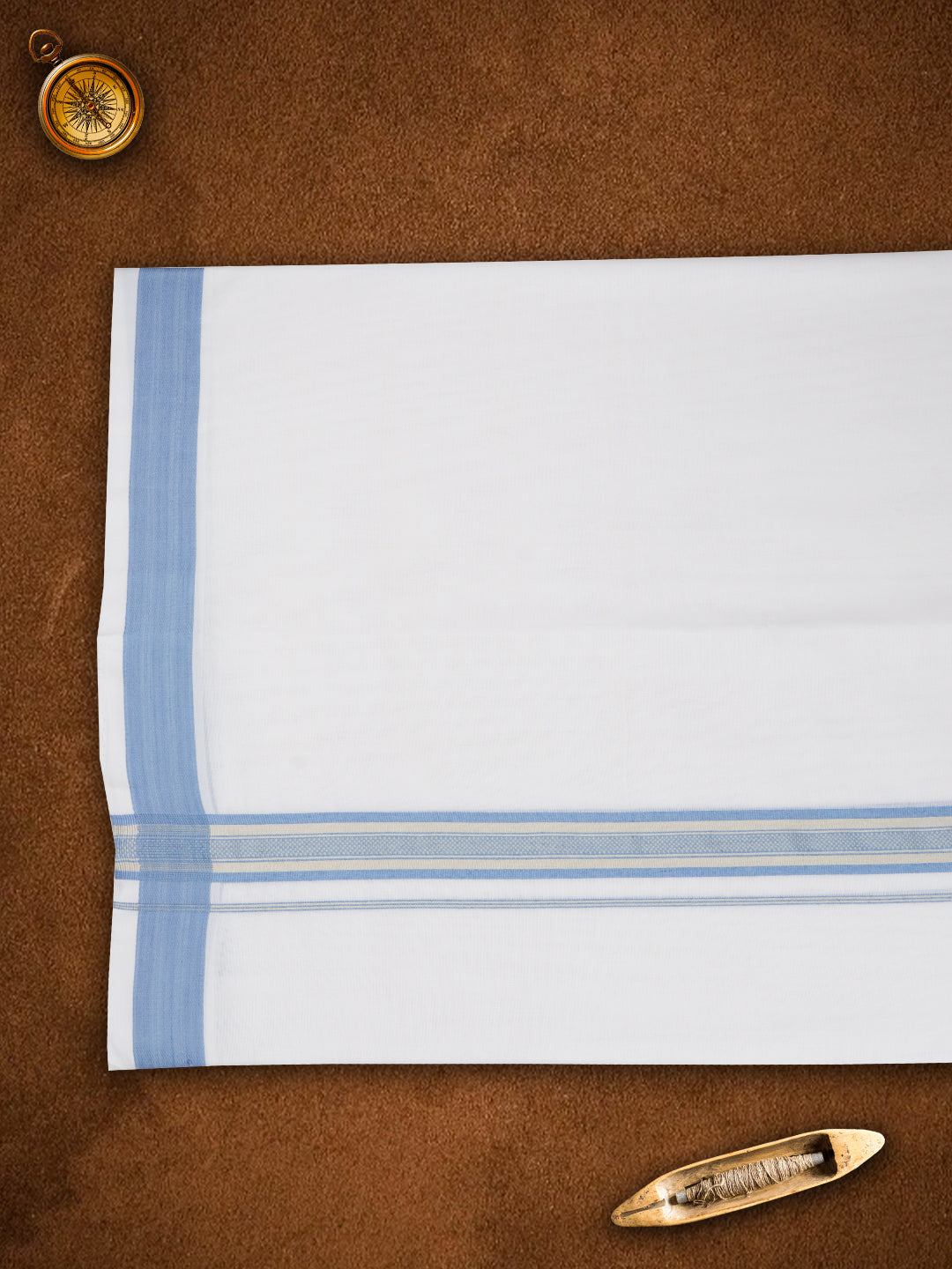 Mens Premium Handloom Dhoti Blue Fancy Border