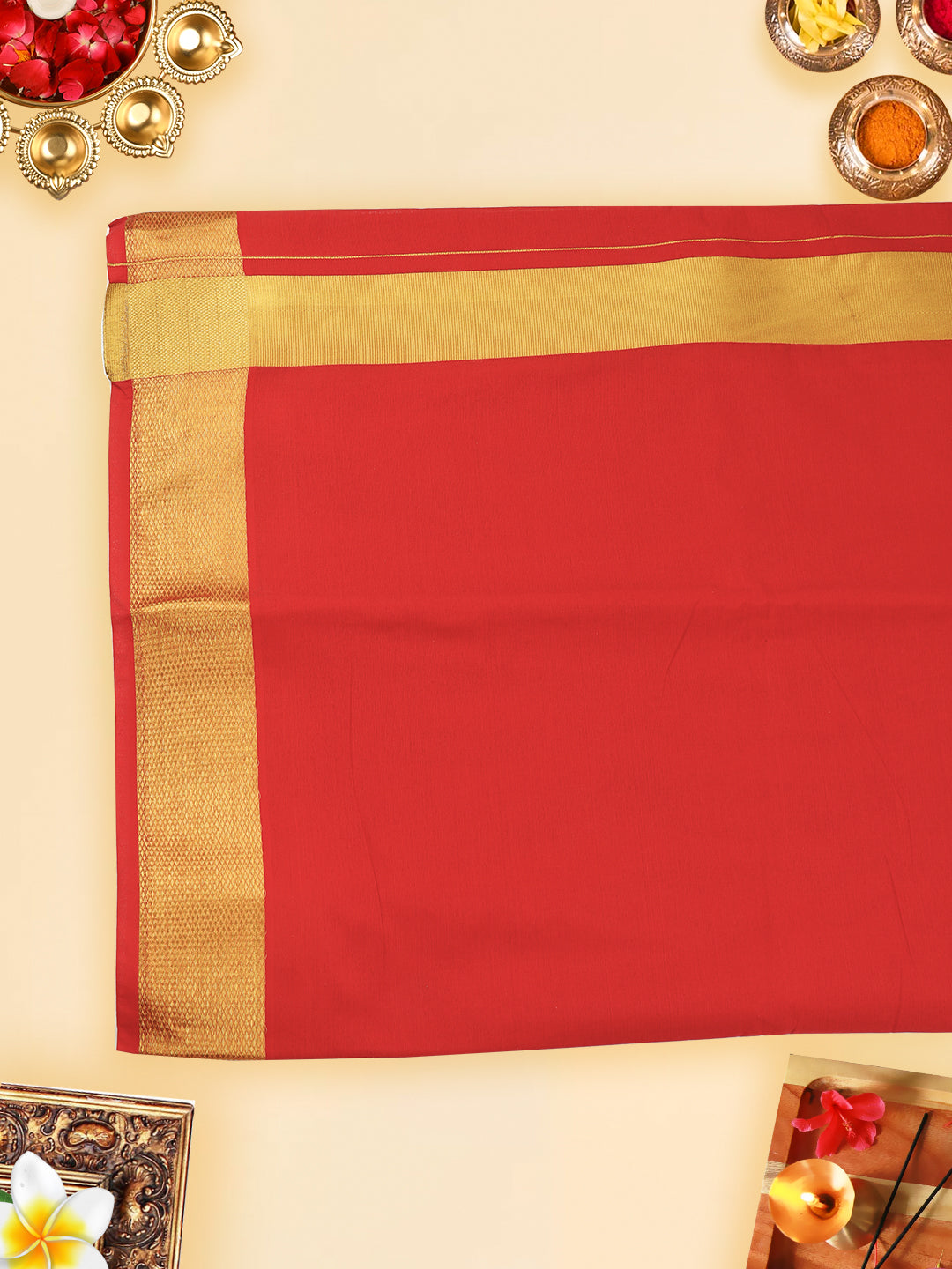 Mens Panchakacham Dhoti with Angavasthram Dheeksha Red (9+5)-View four