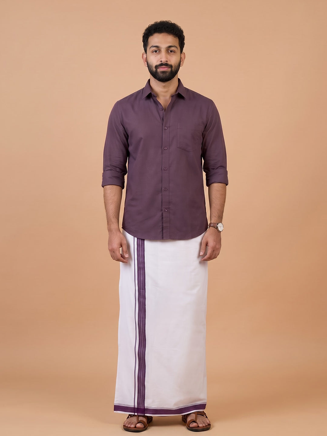 Double Layer Giza Cotton White Dhoti with Colour Border - AGF02