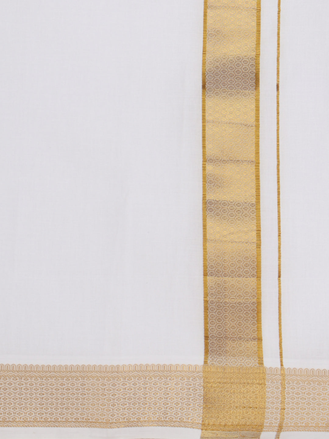 Men Cotton Blend Readymade Single Layer White Dhoti with Gold Jari Border GAA07
