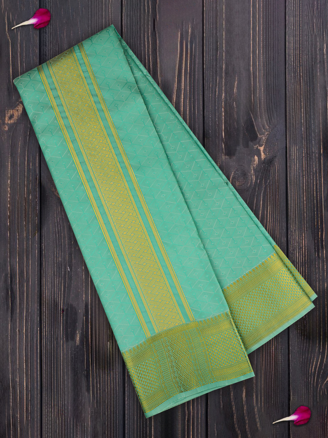 Mens Art Silk Zari Dhoti & Shirting Set Green Mangalakara