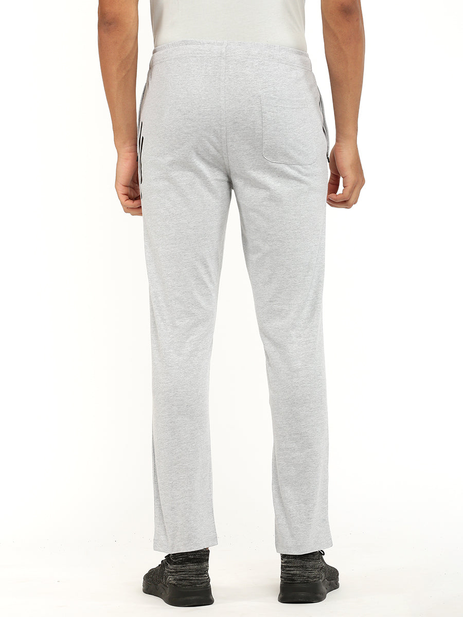 Combed Cotton Grey Melange Regular Fit Trackpants with Pockets