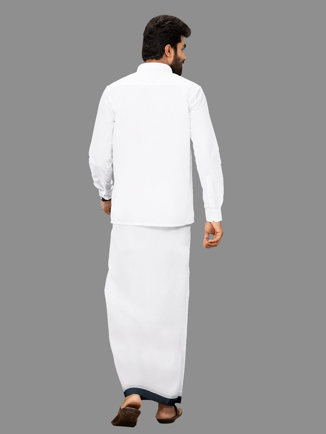 Men Navy Fancy Border Double Dhoti White Panchami Spl