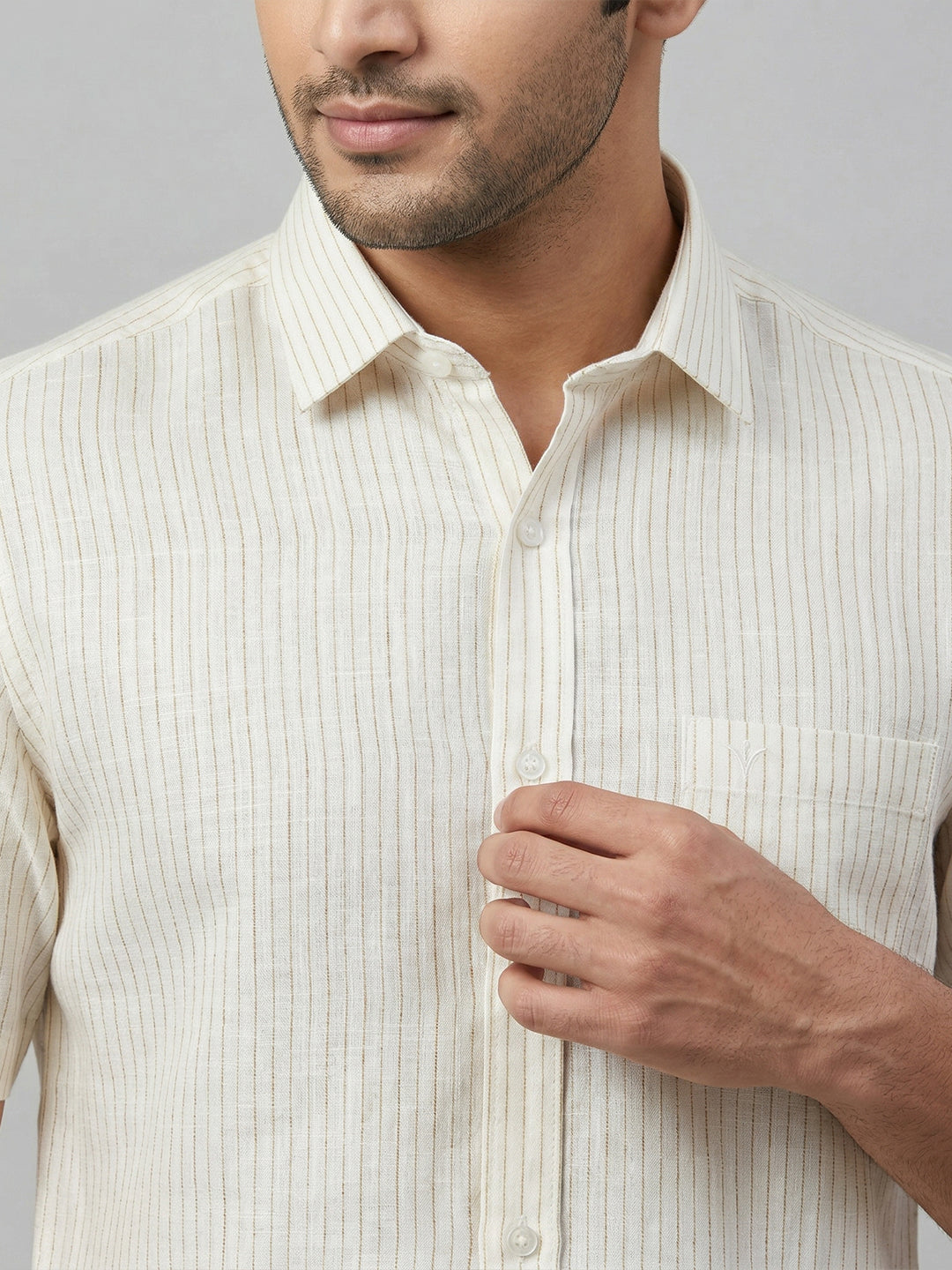 Pure Linen Striped Shirt White LS134