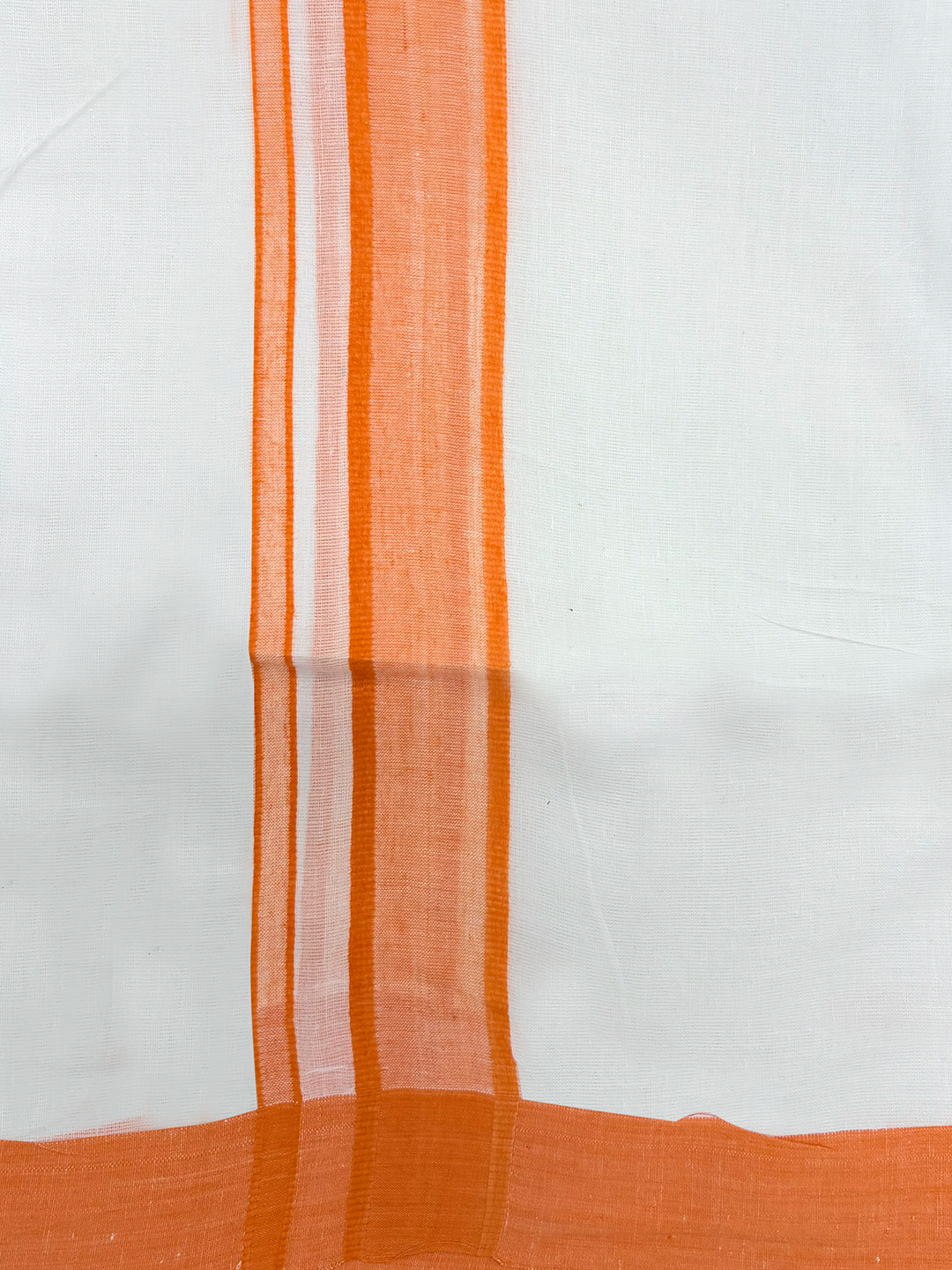 Double Layer 100% Cotton White Dhoti With Orange Border - RP10