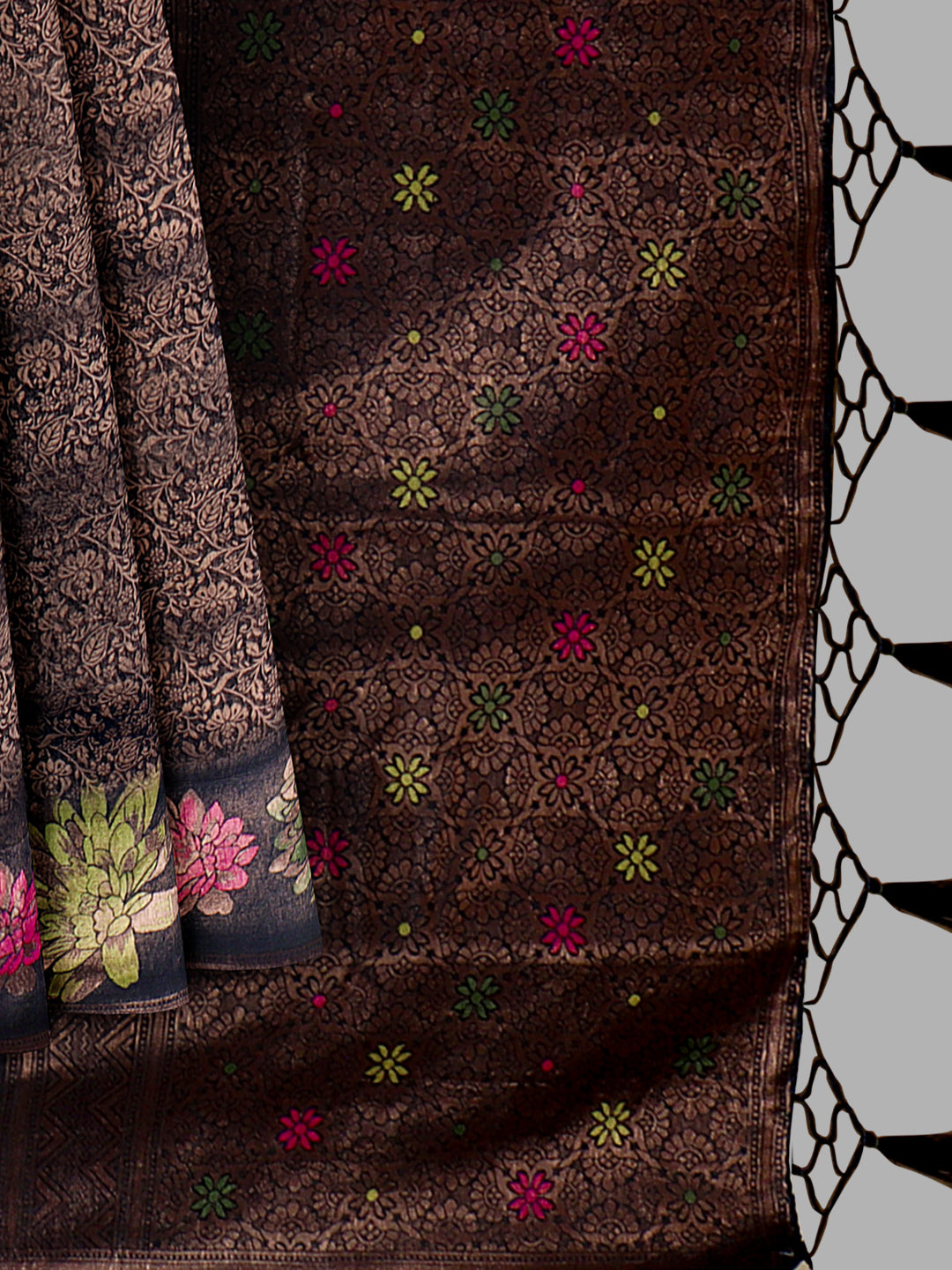 Women Black Semi Silk Saree SS368