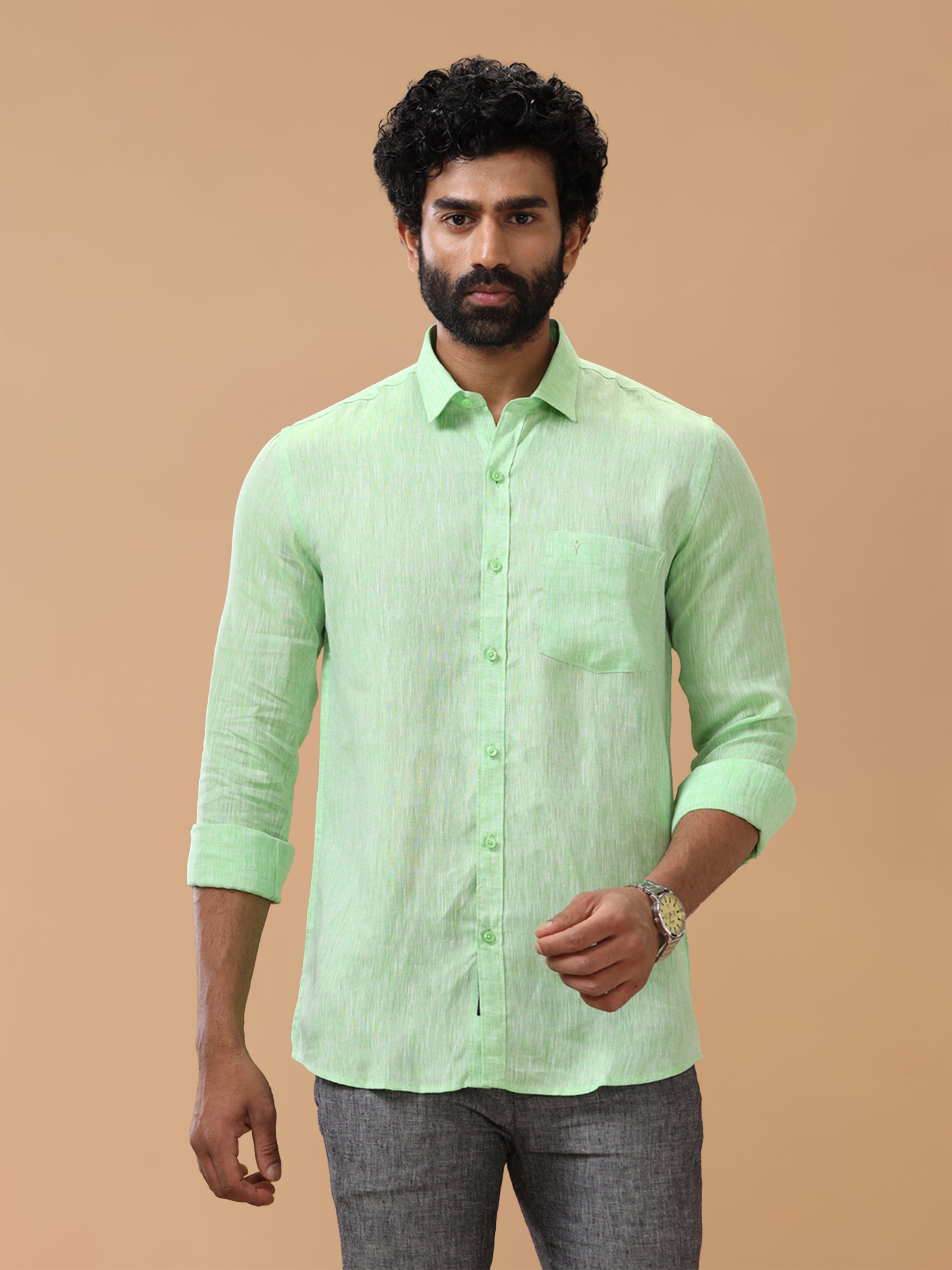 Pure Linen Pale Green Smart Fit Shirt L25
