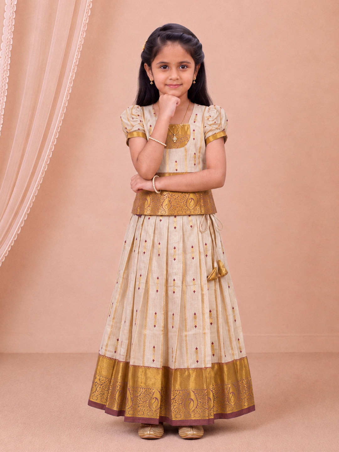 Girls Tissue Gold Pattu Pavadai Set GPS61