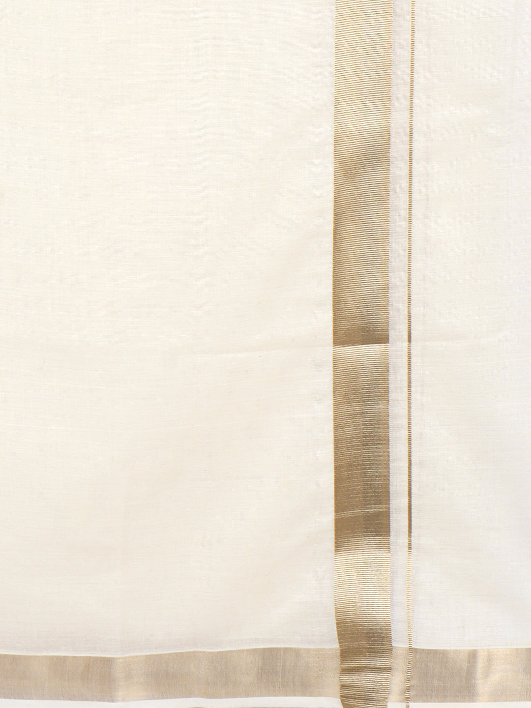 Men Kora Cotton Double Layer Cream Dhoti with 1 1/2"inch Gold Jari Border Antique