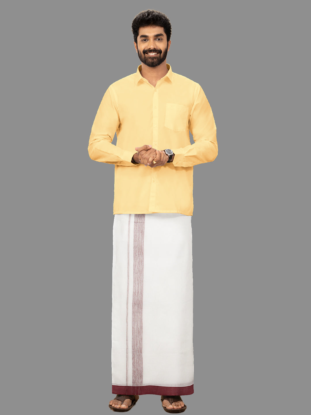 Mens Maroon Fancy Jari Border Double Dhoti RSF06