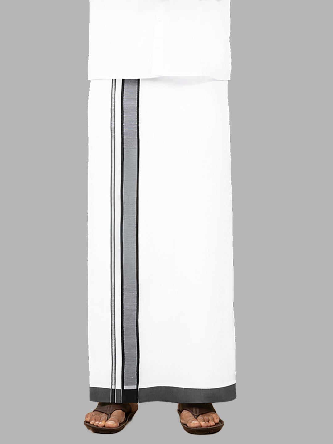 Men Black Fancy Border Single Layer White Dhoti Winner Plain