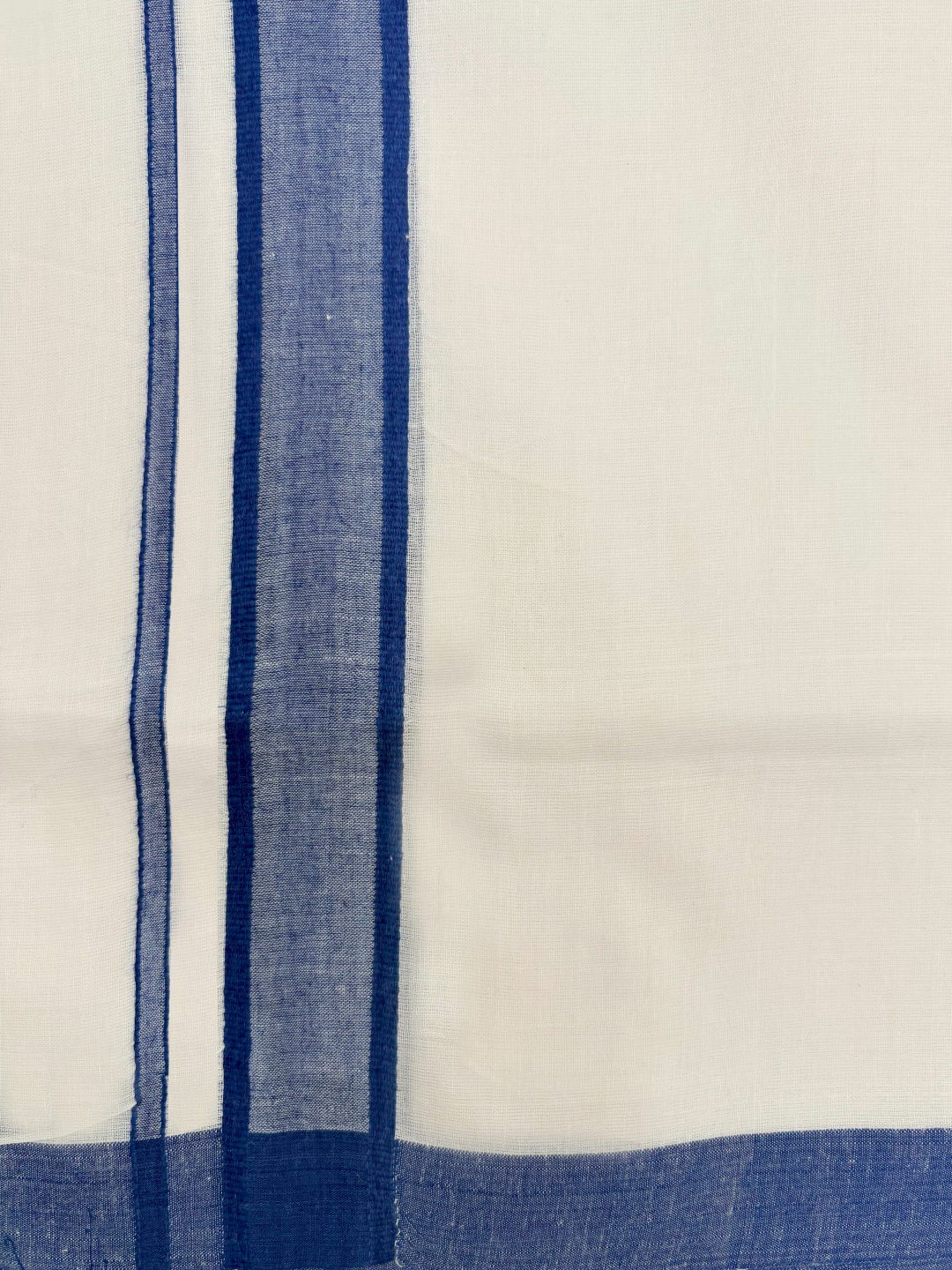Double Layer 100% Cotton White Dhoti With Blue Border - RP08